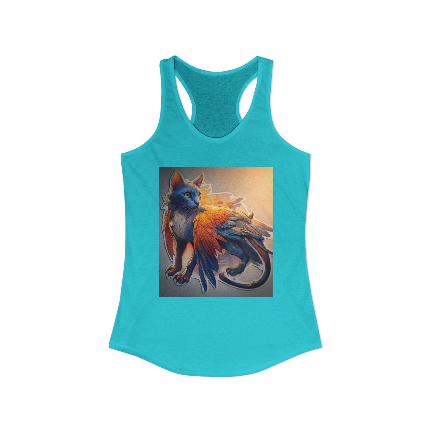 Winged Cat Guardian Tank – Azure Feline with Sunlit Feathers