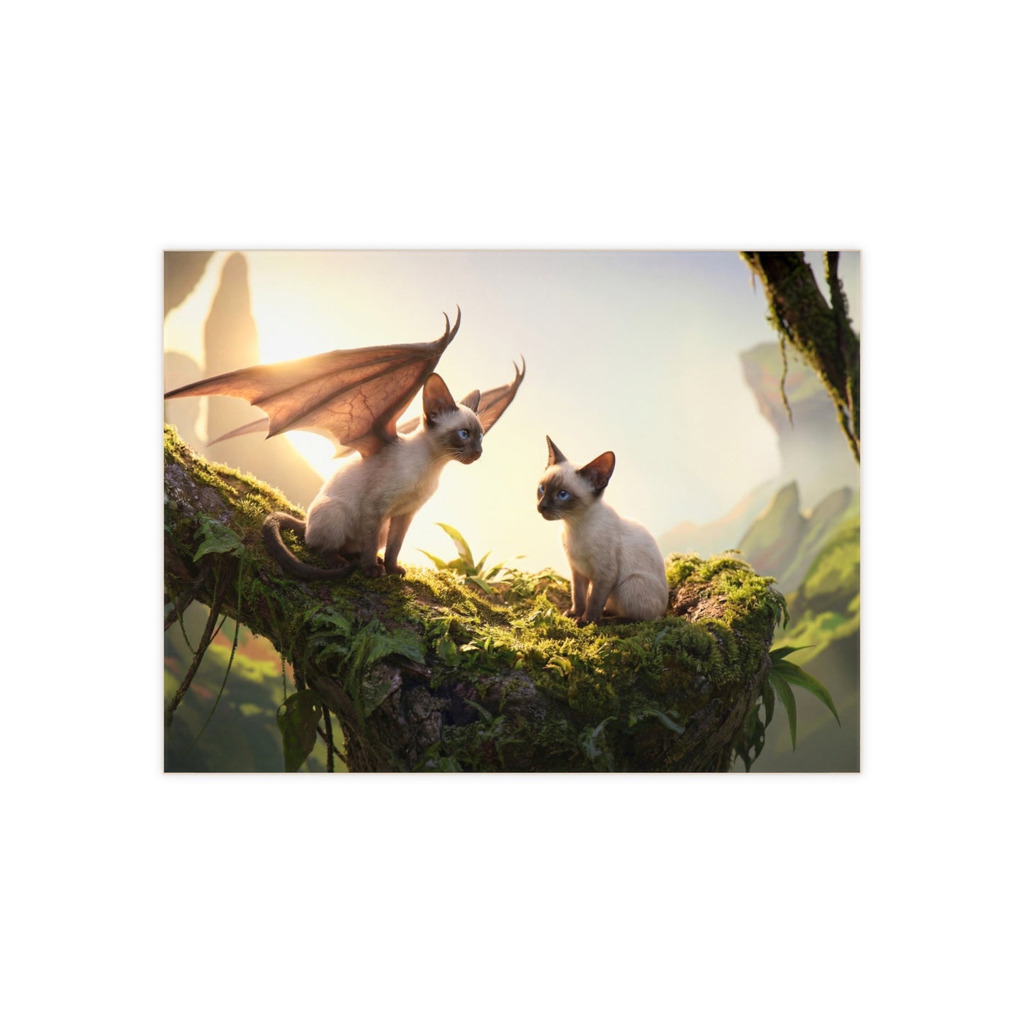 Winged Siamese Kittens Ceramic Photo Tile – Sunlit Canopy Whispers