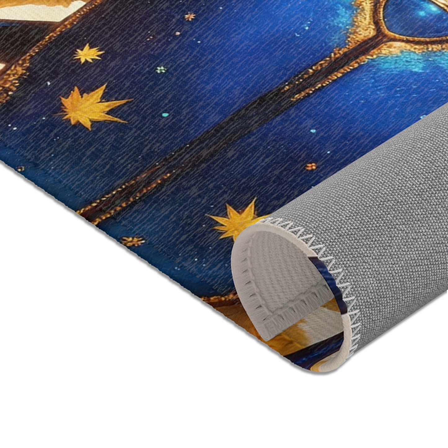 Celestial Beetle Area Rugs – Midnight Blue Starry Insect Amid Autumn Leaves