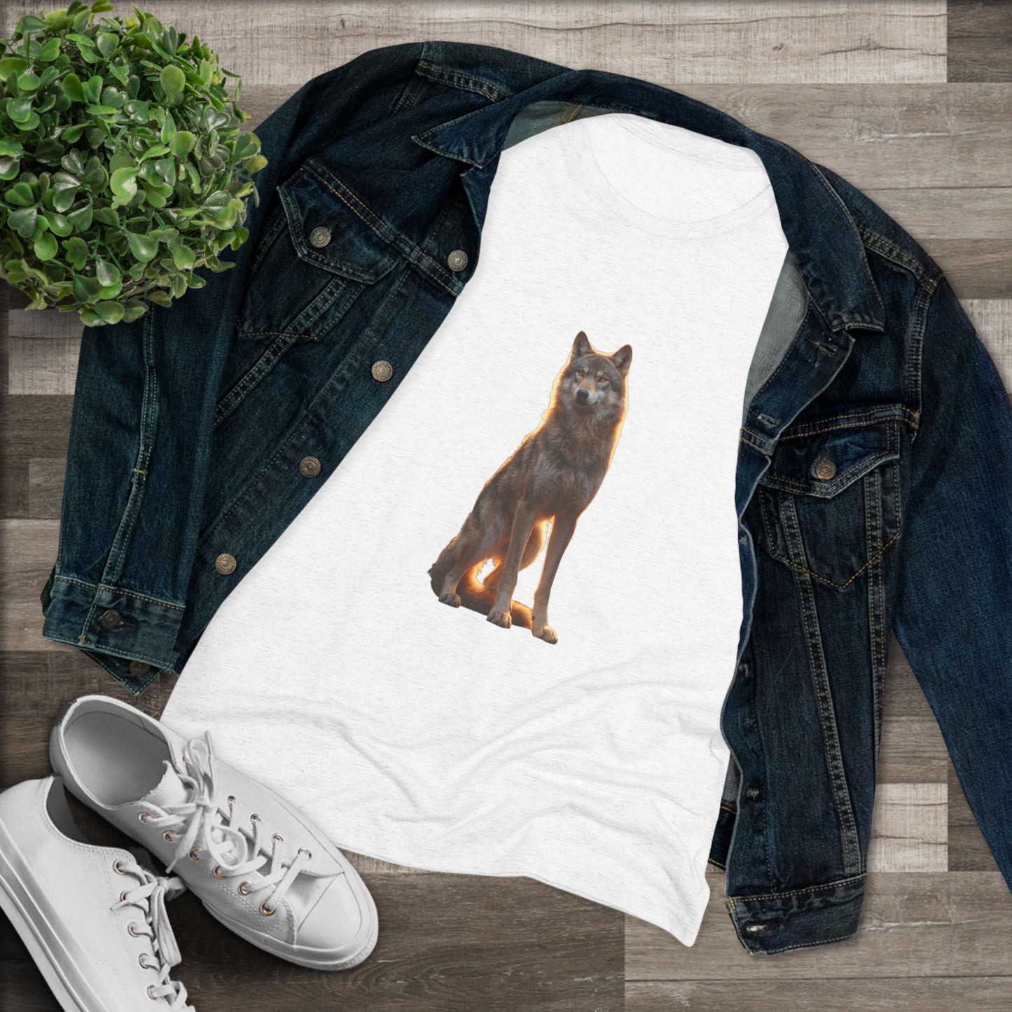 Golden Hour Wolf Women's Triblend Tee – Sentinel in Warm Twilight Light