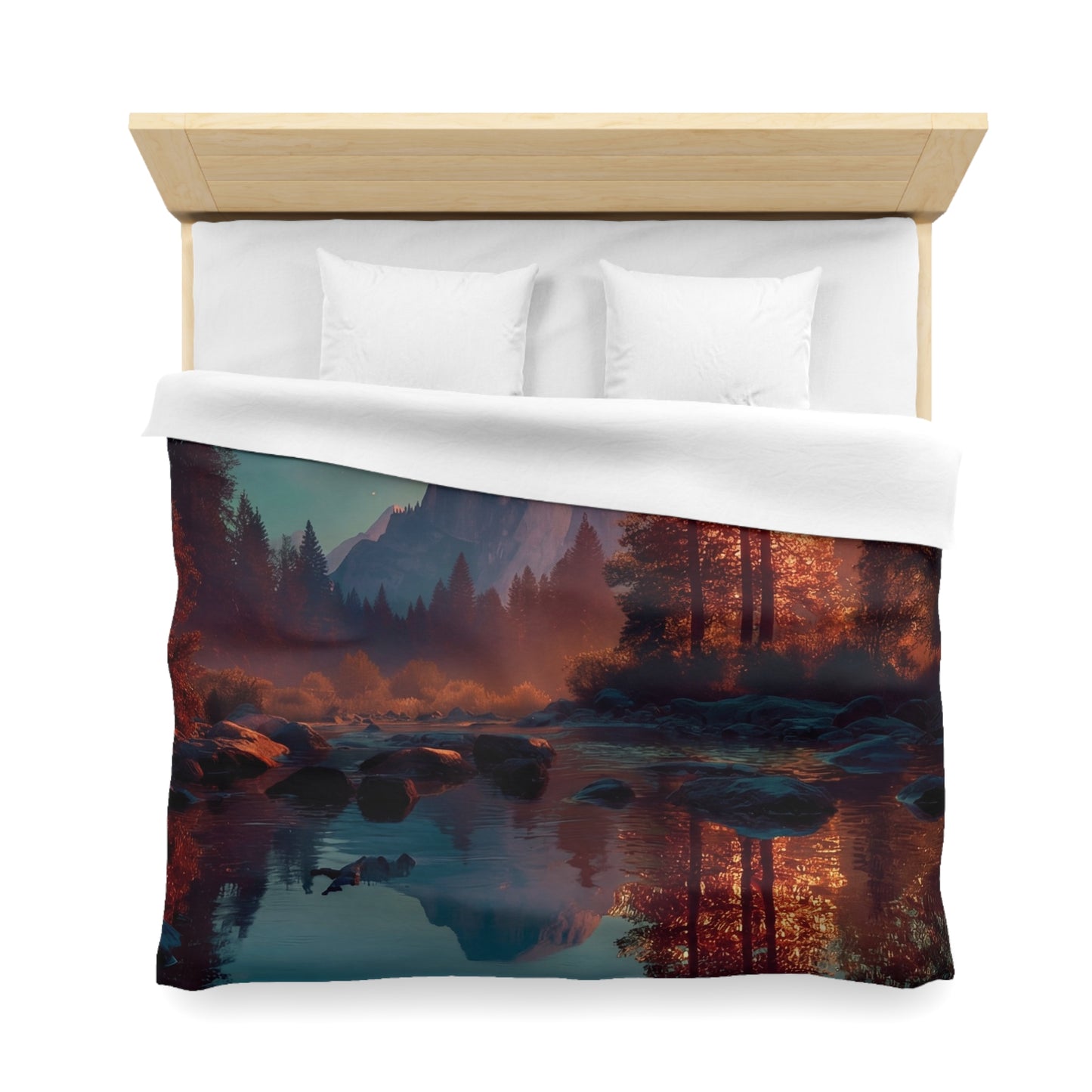 Starlit River Valley Microfiber Duvet Cover – Half Dome’s Twilight Reflection