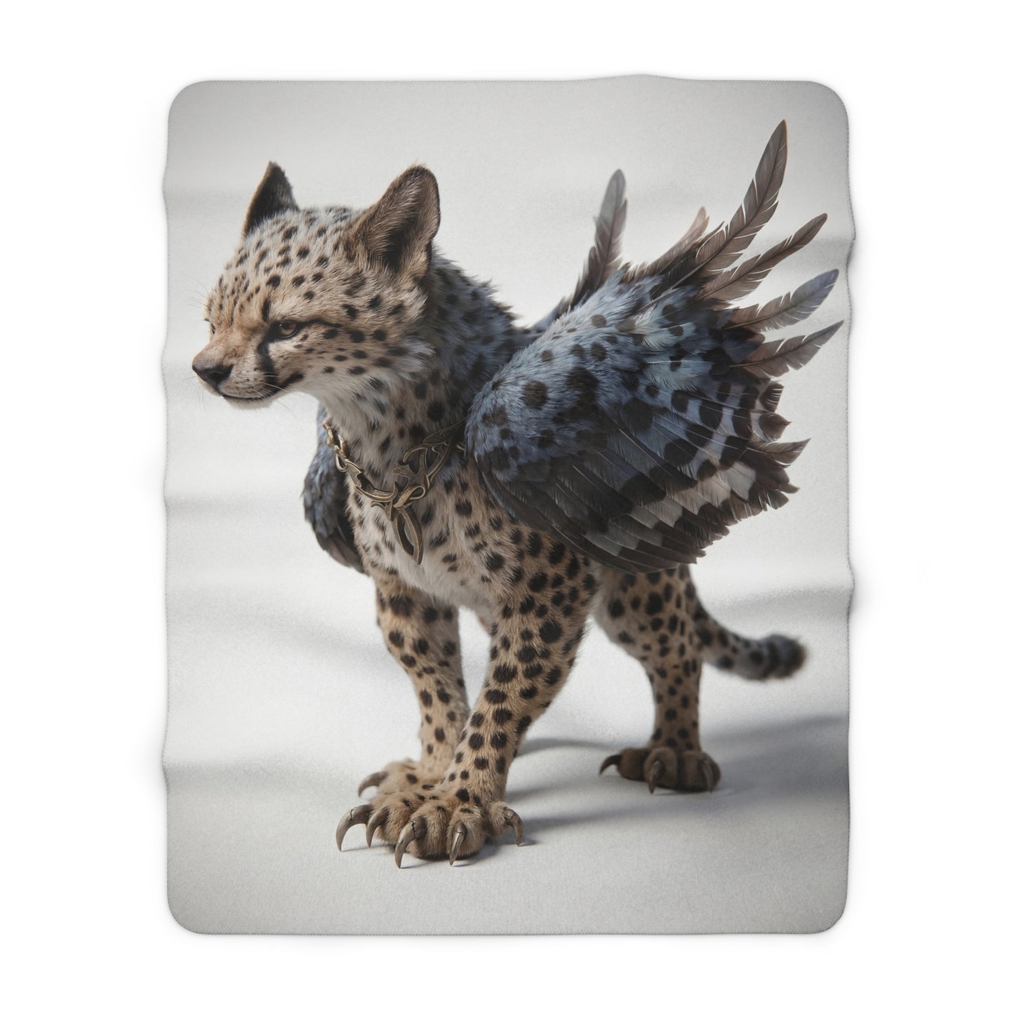 Winged Cheetah Sherpa Fleece Blanket – Shadowed Feathered Guardian