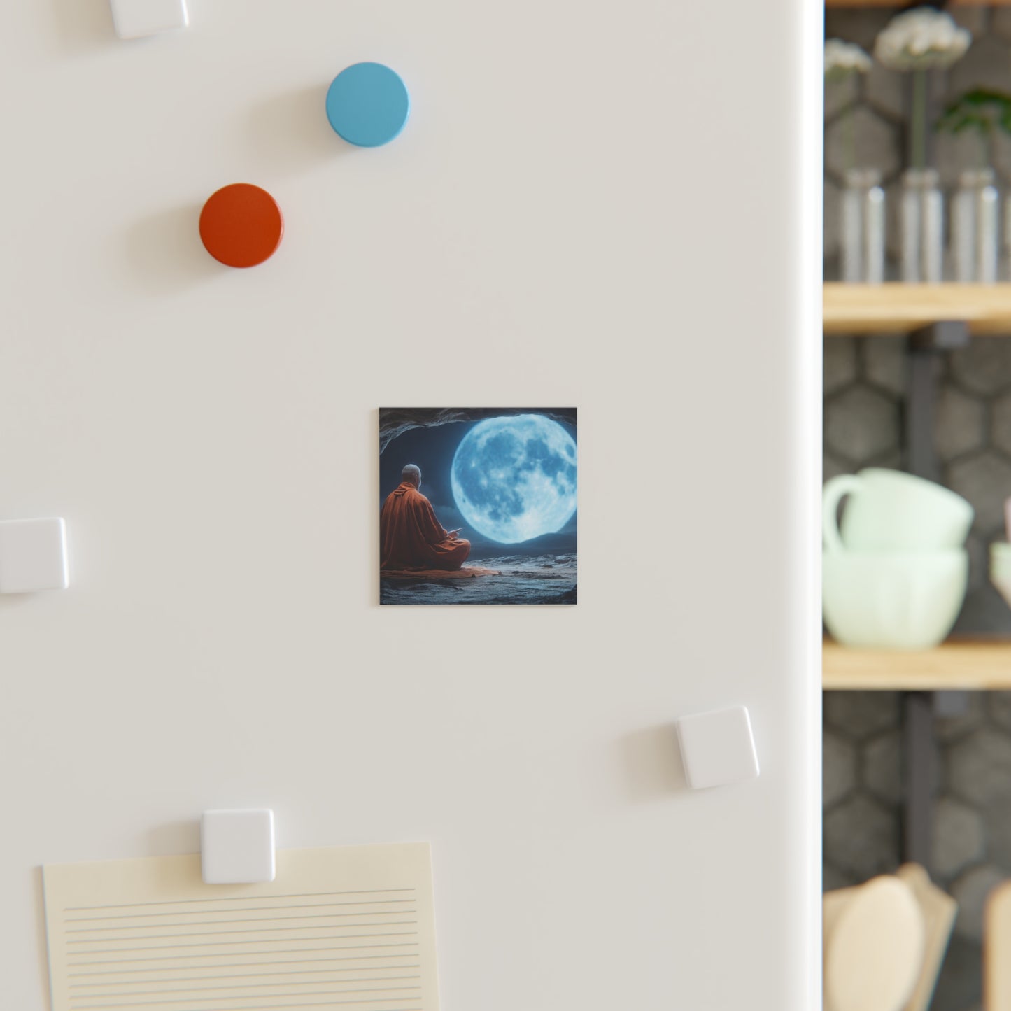 Moonlit Monk Meditation Magnet – Serene Night Sanctuary