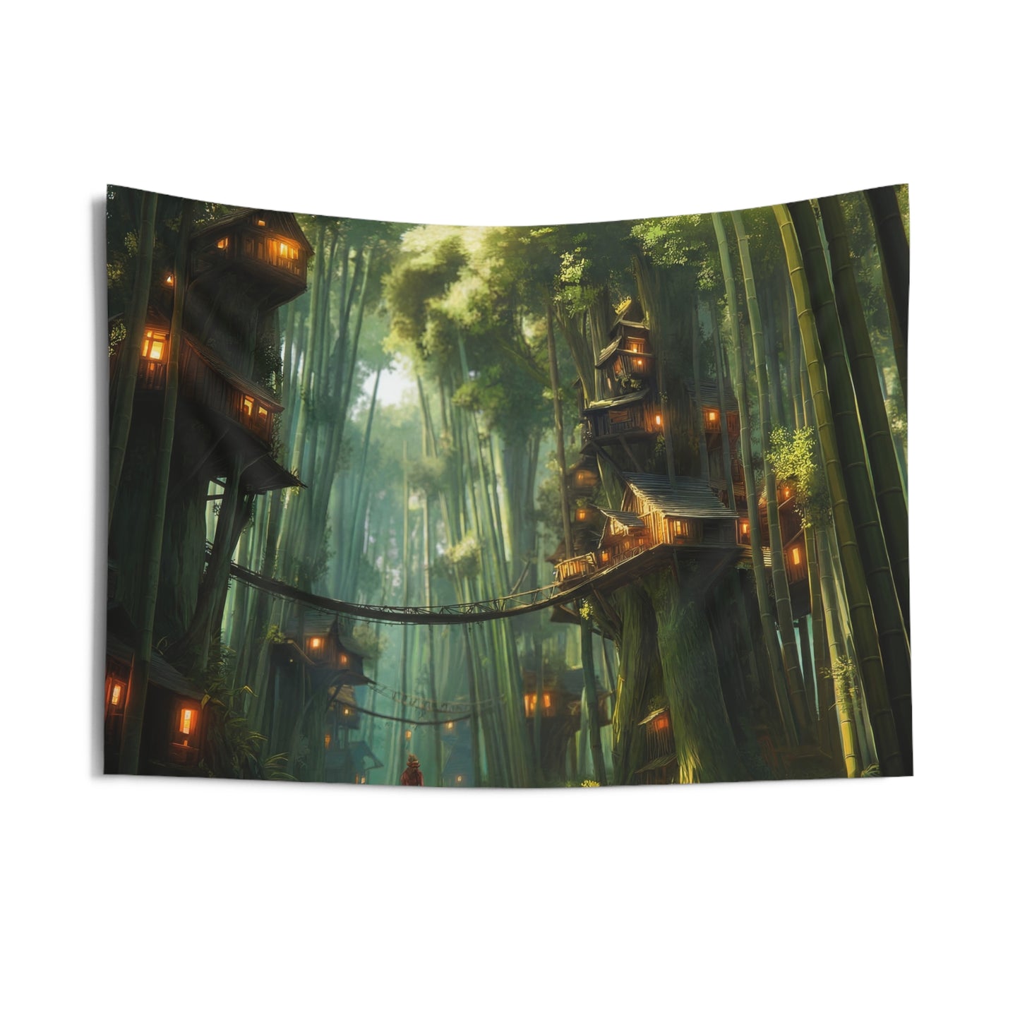 Bamboo Canopy Treehouse Tapestries – Sunlit Forest Sanctuary