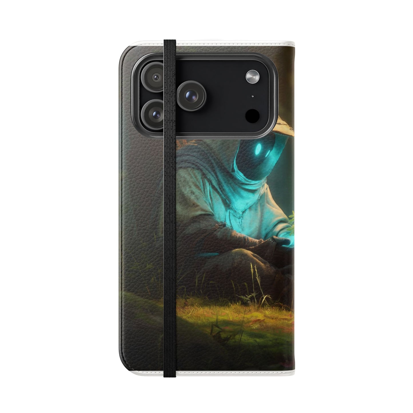 Glowing Orb Hooded Guardian Flip Cases – Bioluminescent Forest Keeper