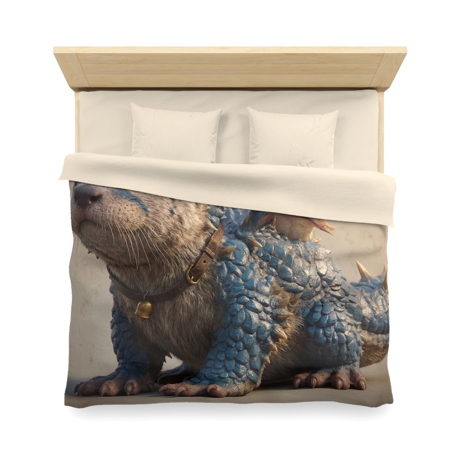 Blue Dragon Otter Microfiber Duvet Cover – Whimsical Guardian of the Hearth