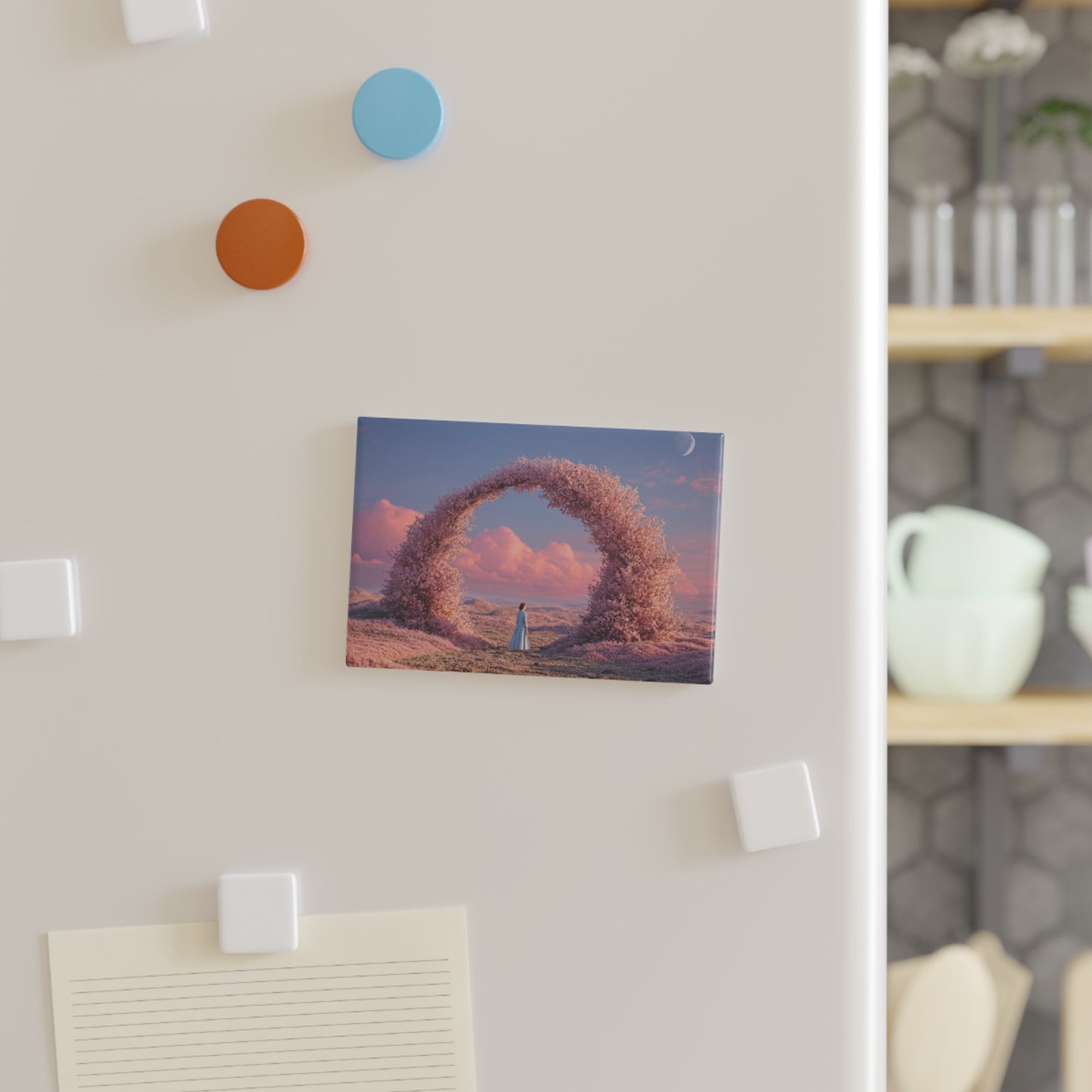 Cherry Blossom Gateway Button Magnet, Rectangle (1 & 10 pcs) – A Quiet Threshold in Pink Twilight