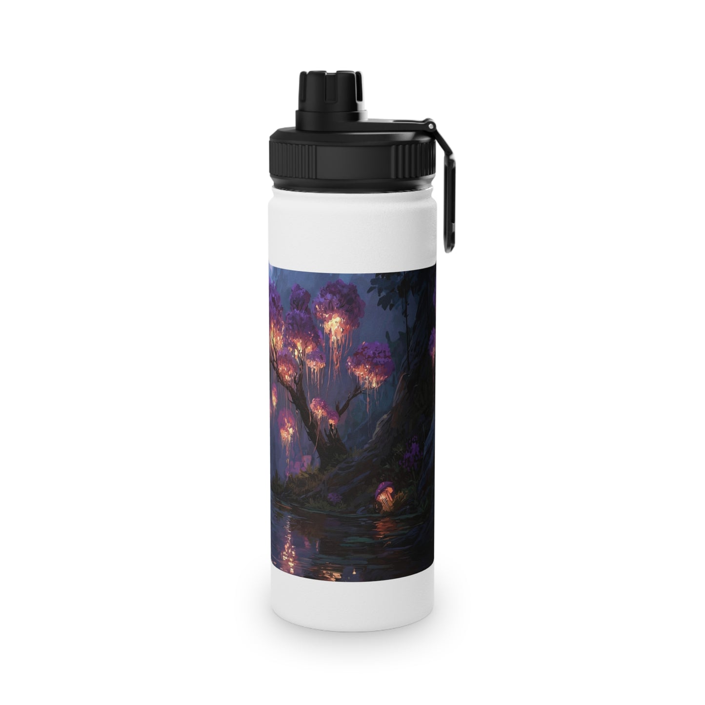 Luminous Glade Stainless Steel Water Bottle, Sports Lid – Twilight Bloom Sanctuary