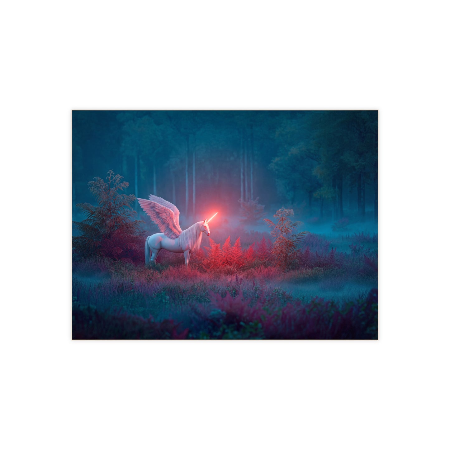 Winged Unicorn in Twilight Forest Ceramic Photo Tile – Radiant Horn Dreamscape