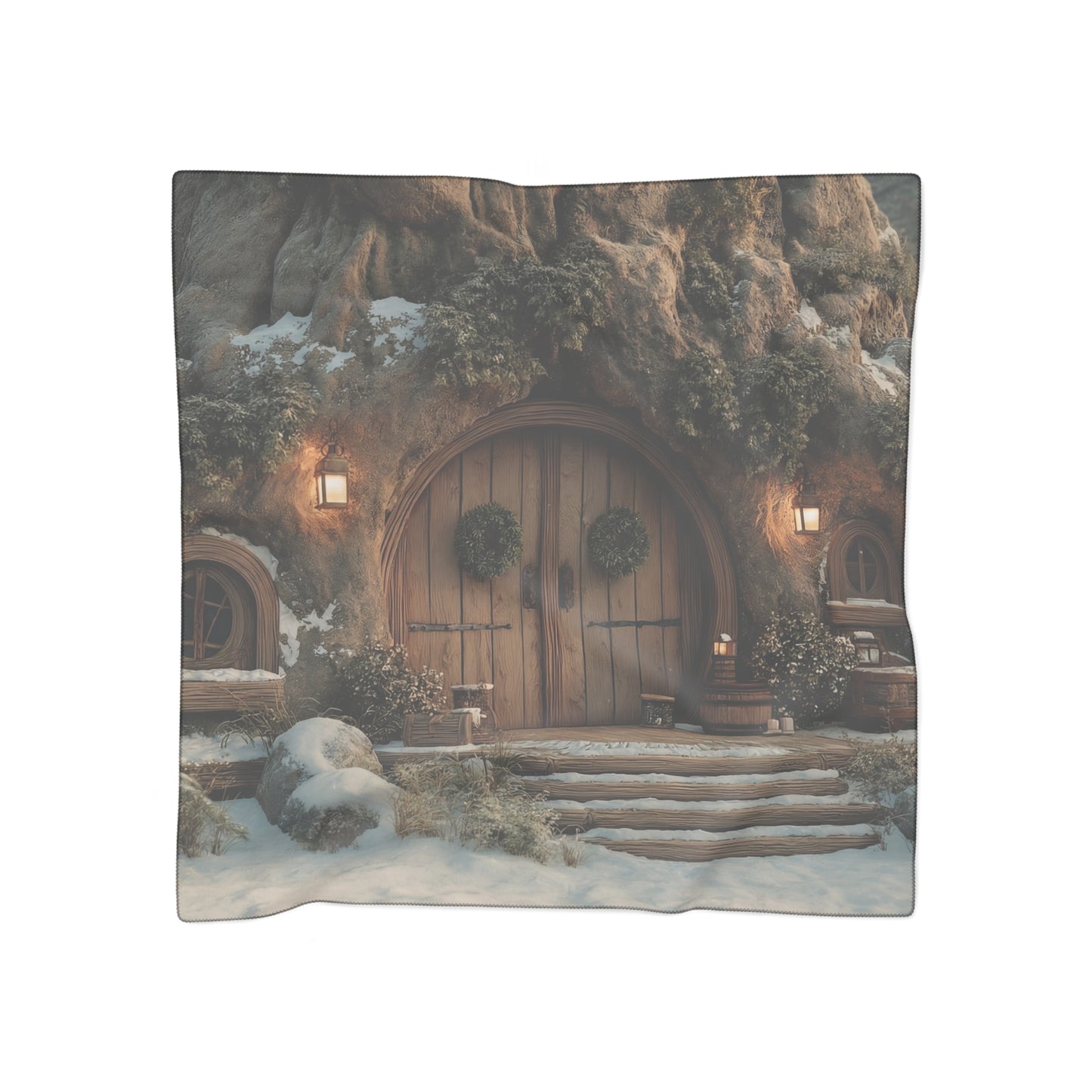 Winter’s Whisper Treehouse Scarf – Snow-Dusted Forest Sanctuary
