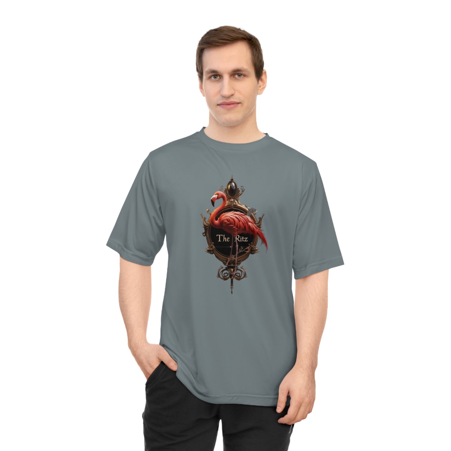 Crimson Flamingo Ornate Frame Tee – Golden Ritz Manor Emblem