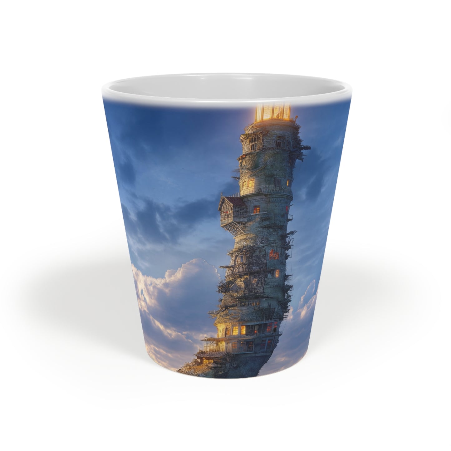 Skyborne Lighthouse Latte Mug, 12oz – Twilight Beacon Dreamscape