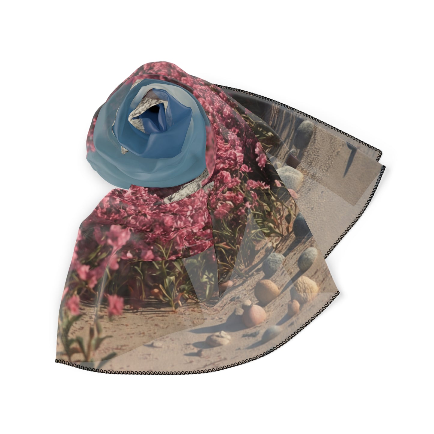 Stone Ring in Pink Bloom Poly Scarf – A Gateway Through Wildflowers