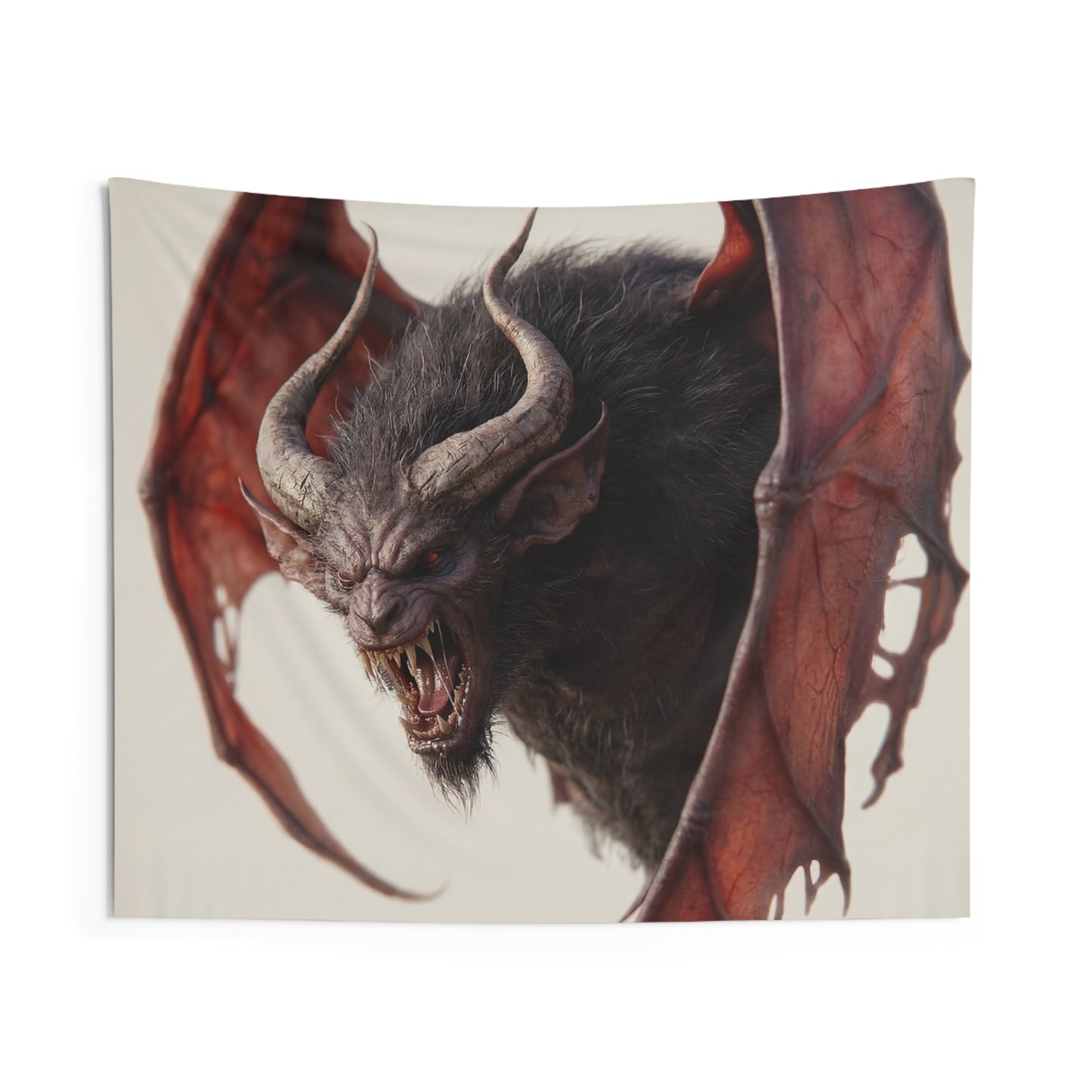 Wrathful Winged Beast Indoor Wall Tapestries – Crimson Scream Against the Pale Sky