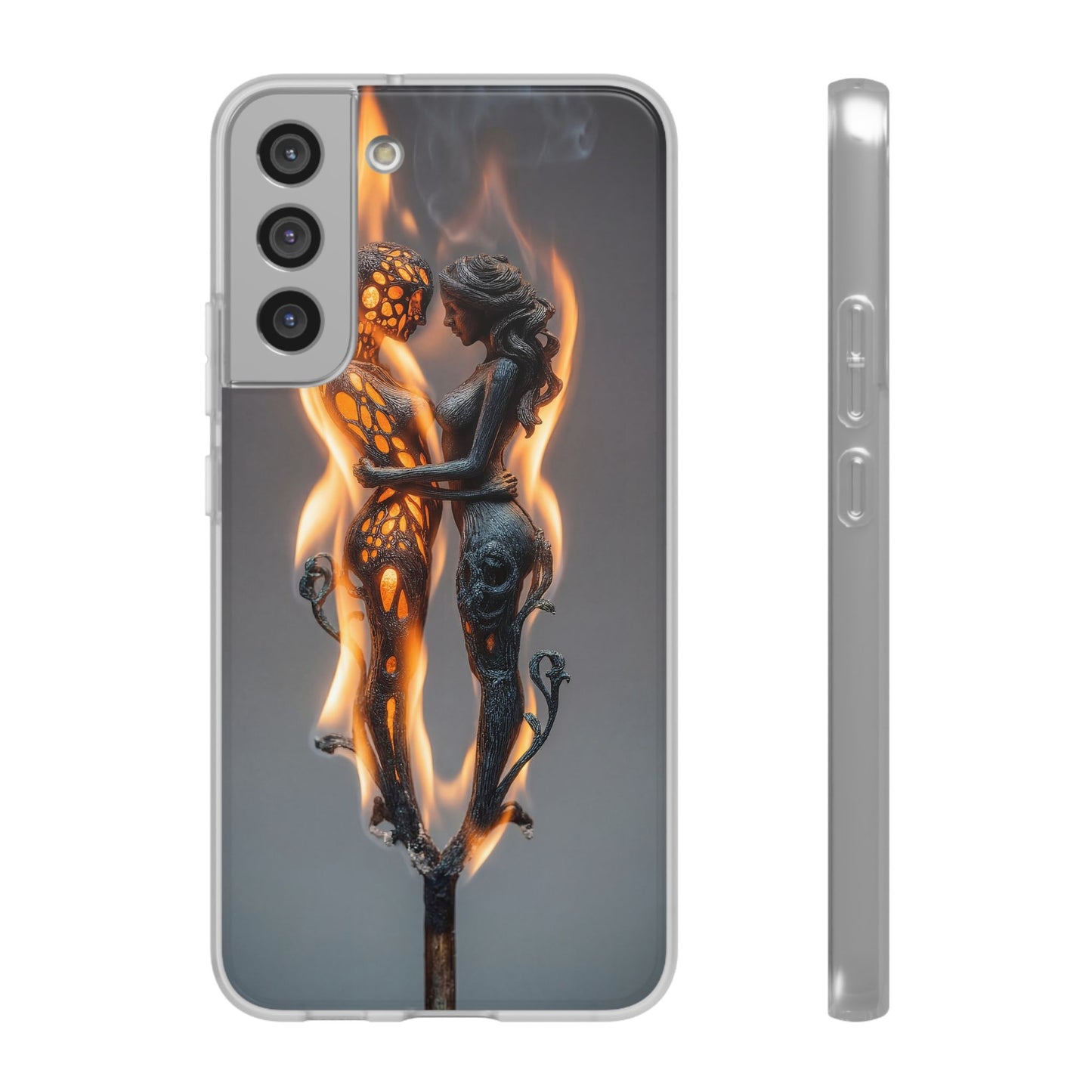 Flame-Embraced Lovers Flexi Cases – Intimate Glow Within the Fire
