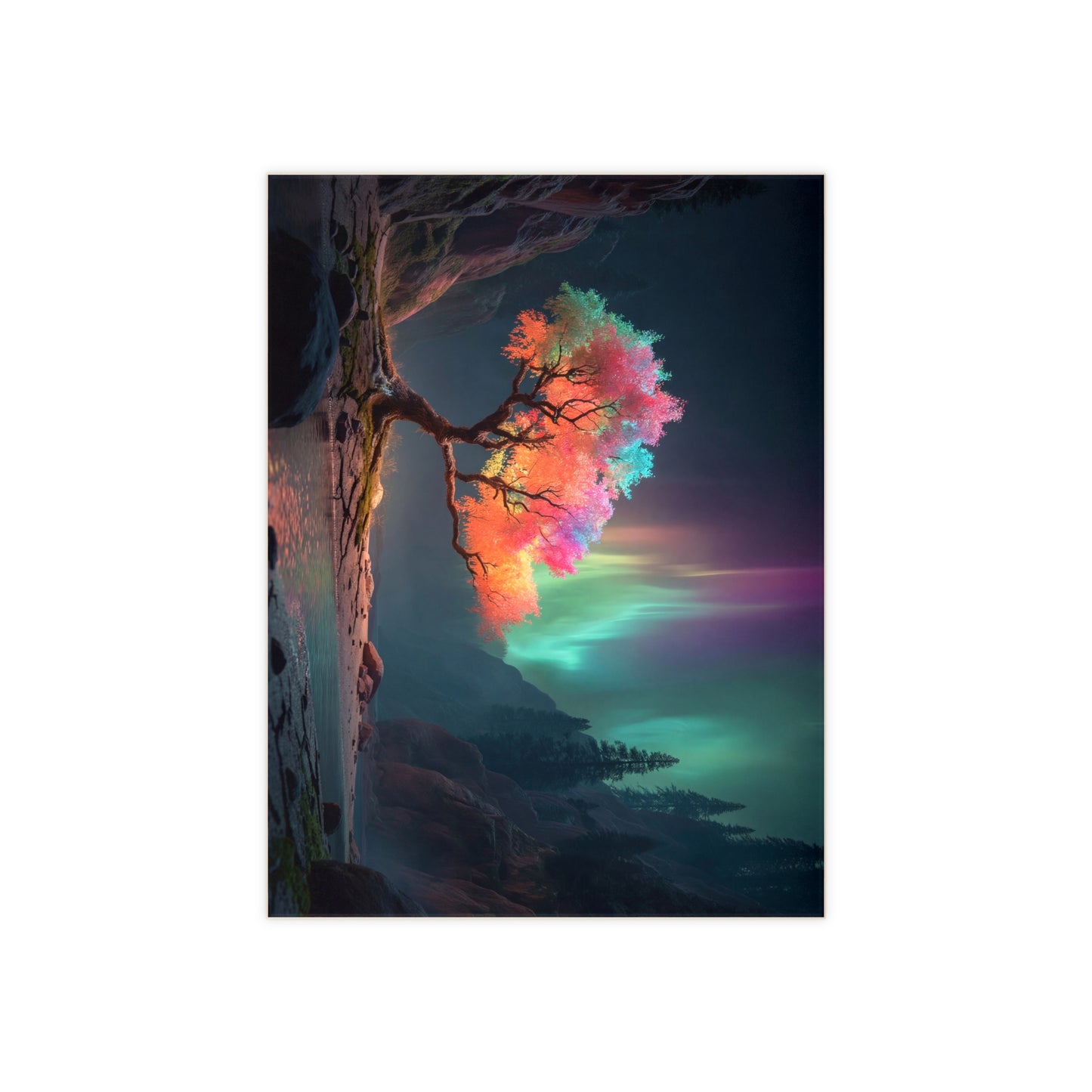 Aurora Tree Ceramic Photo Tile – Whimsical Canopy in Midnight Canyon