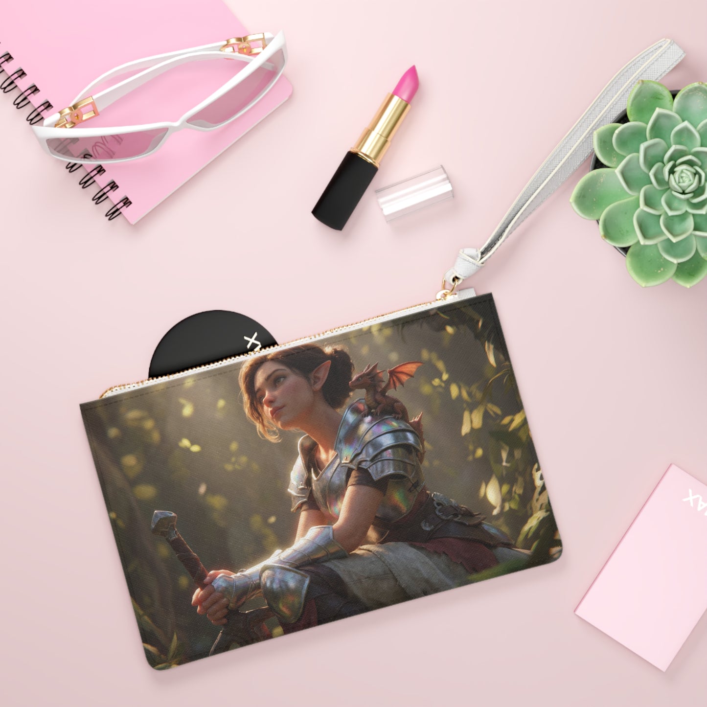 Elf Knight with Dragon Companion Clutch Bag – Sunlit Forest Sentinel