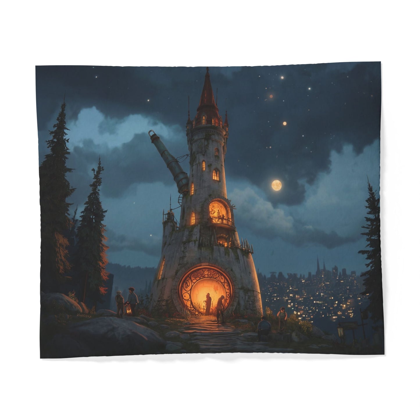 Astronomer’s Spire Duvet Cover – Moonlit Observatory Tower