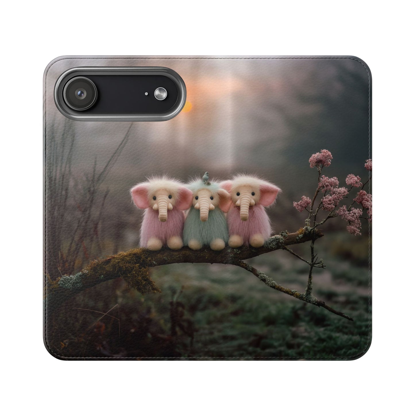 Mossy Branch Elephants Flip Cases – Pastel Fluff Guardians