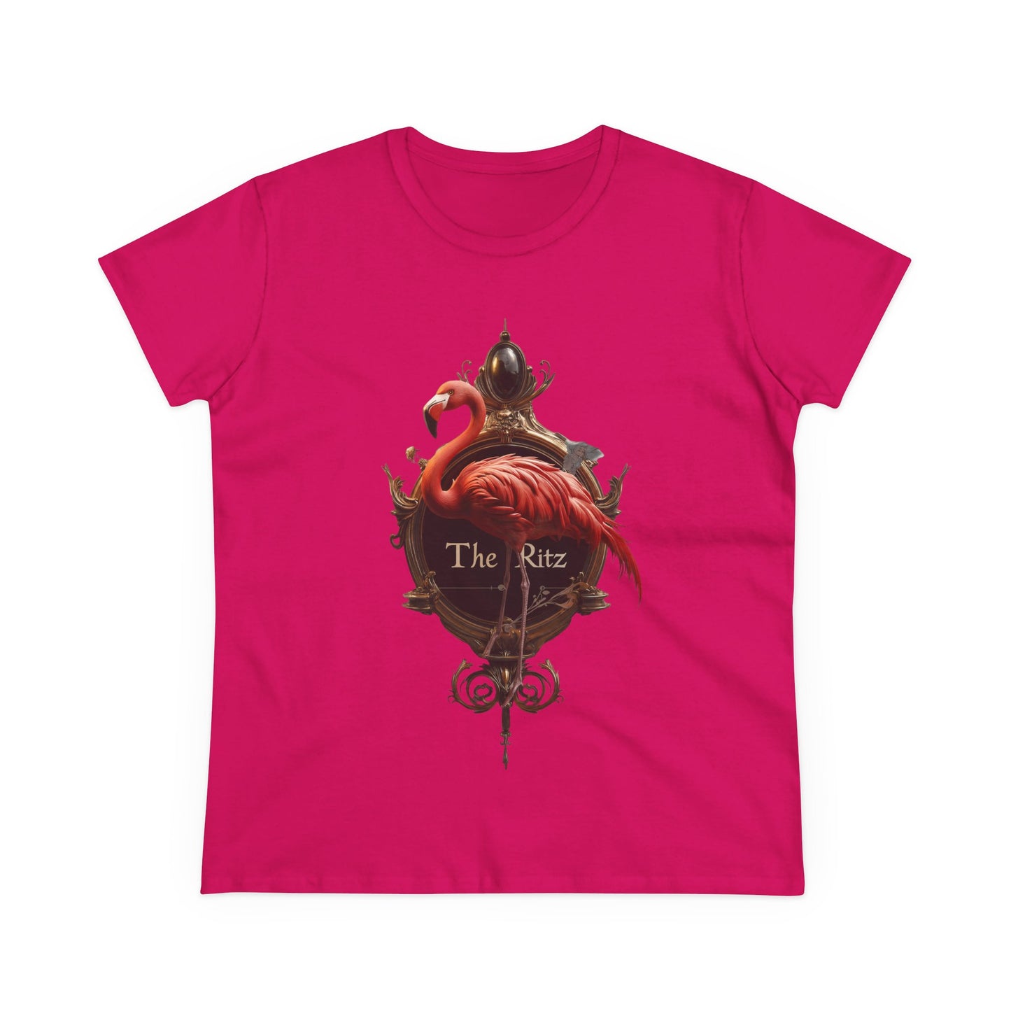Scarlet Flamingo Ornate Clock Tee – The Ritz Midnight Sentinel Women's Midweight Cotton Tee