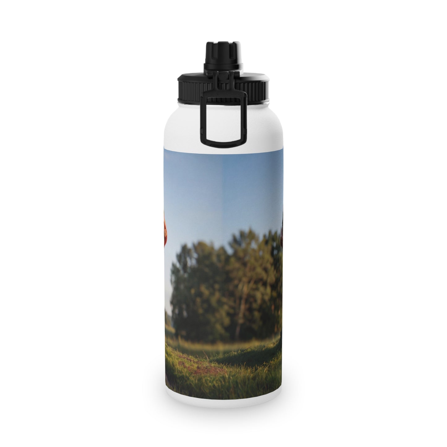Mushroom Cottage Water Bottle – Red Cap Forest Dwelling with Gnarled Roots