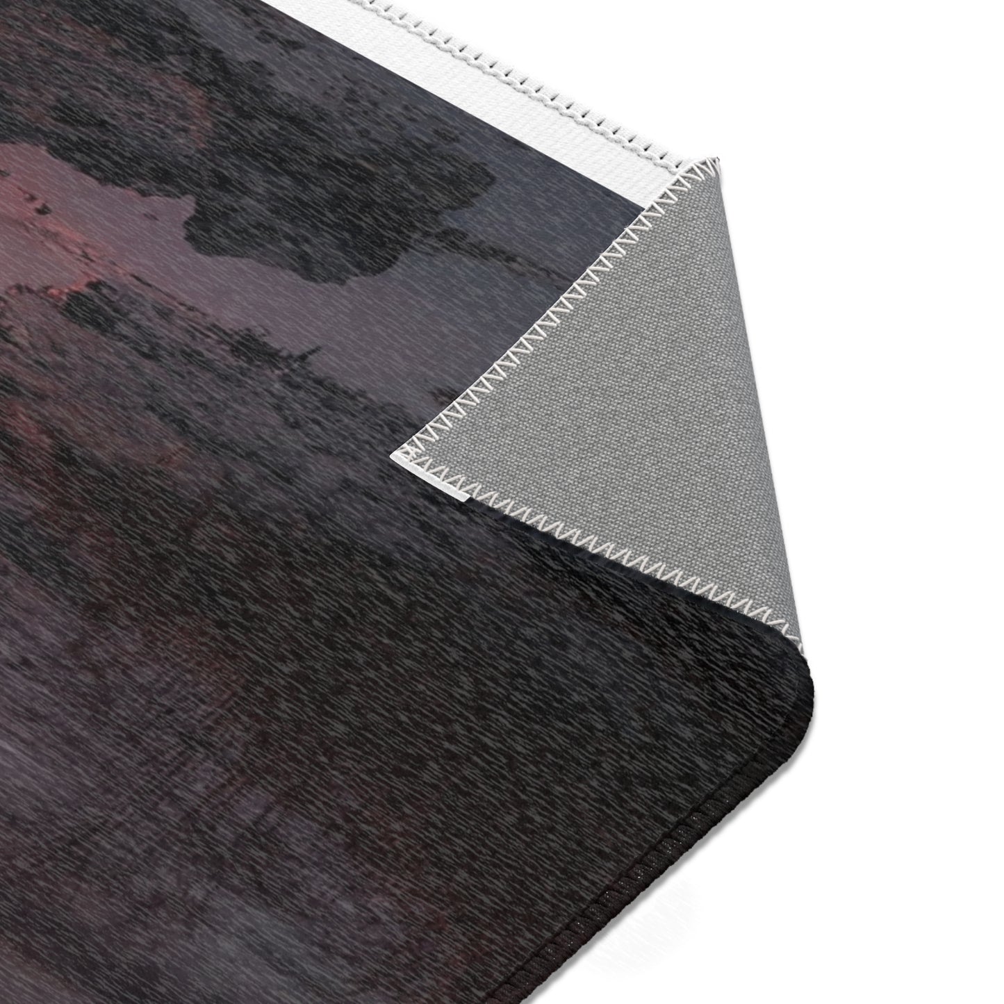Crimson Circus Tent Area Rug – Fogbound Wonder on the Shore