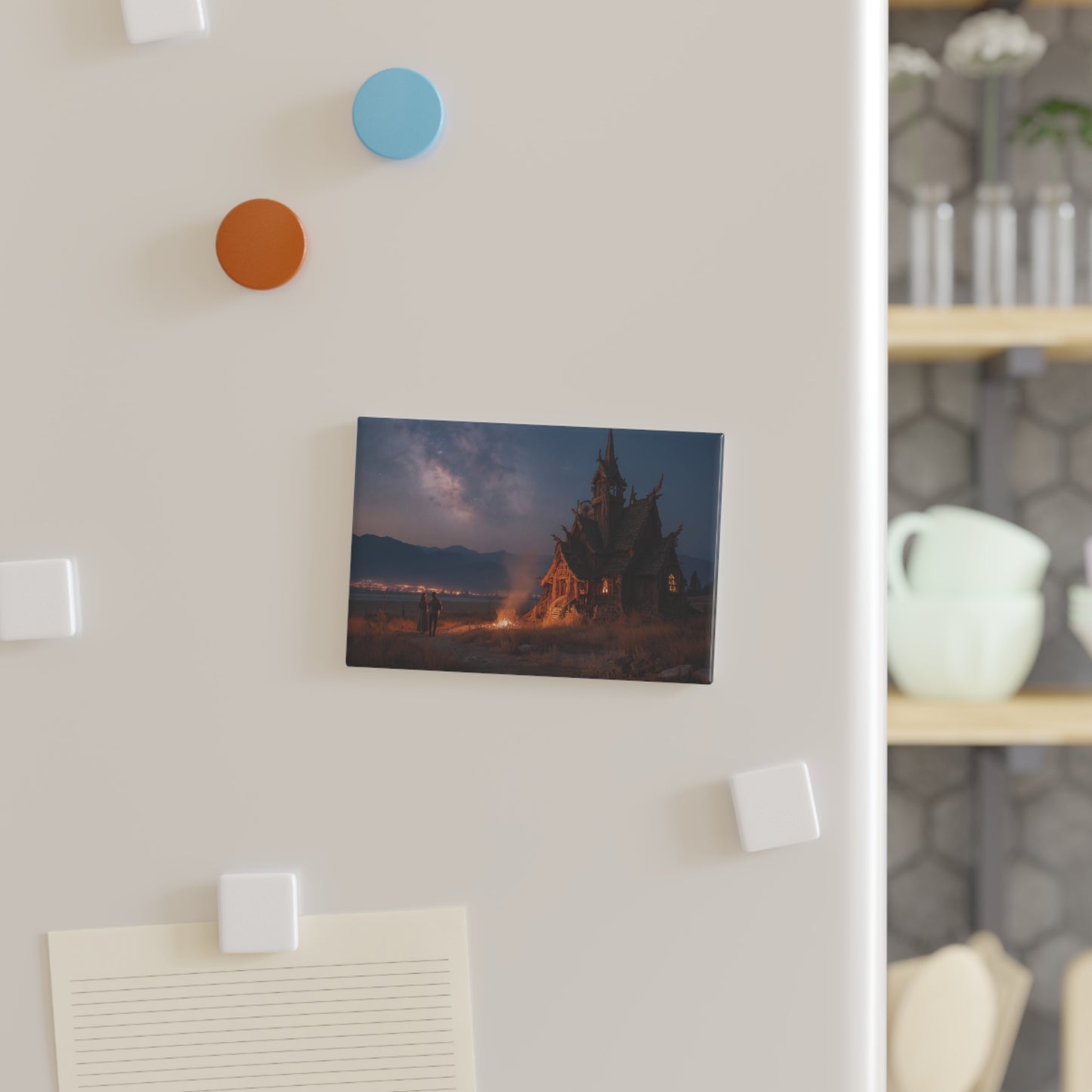 Starlit Witch’s Cottage Magnet – Warm Embers Under the Milky Way