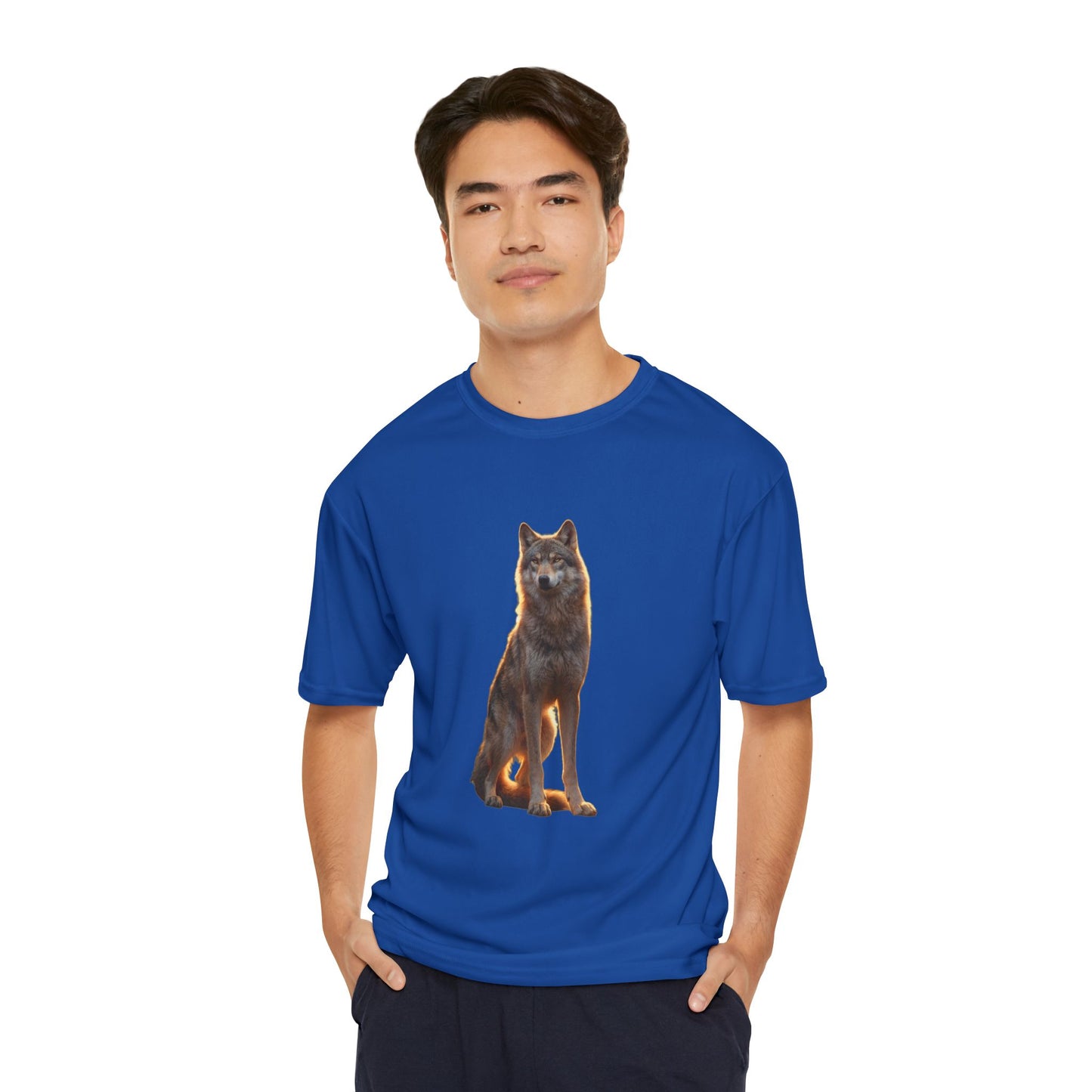 Golden Hour Wolf Men's Performance T-Shirt – Sunlit Sentinel Graphic Tee