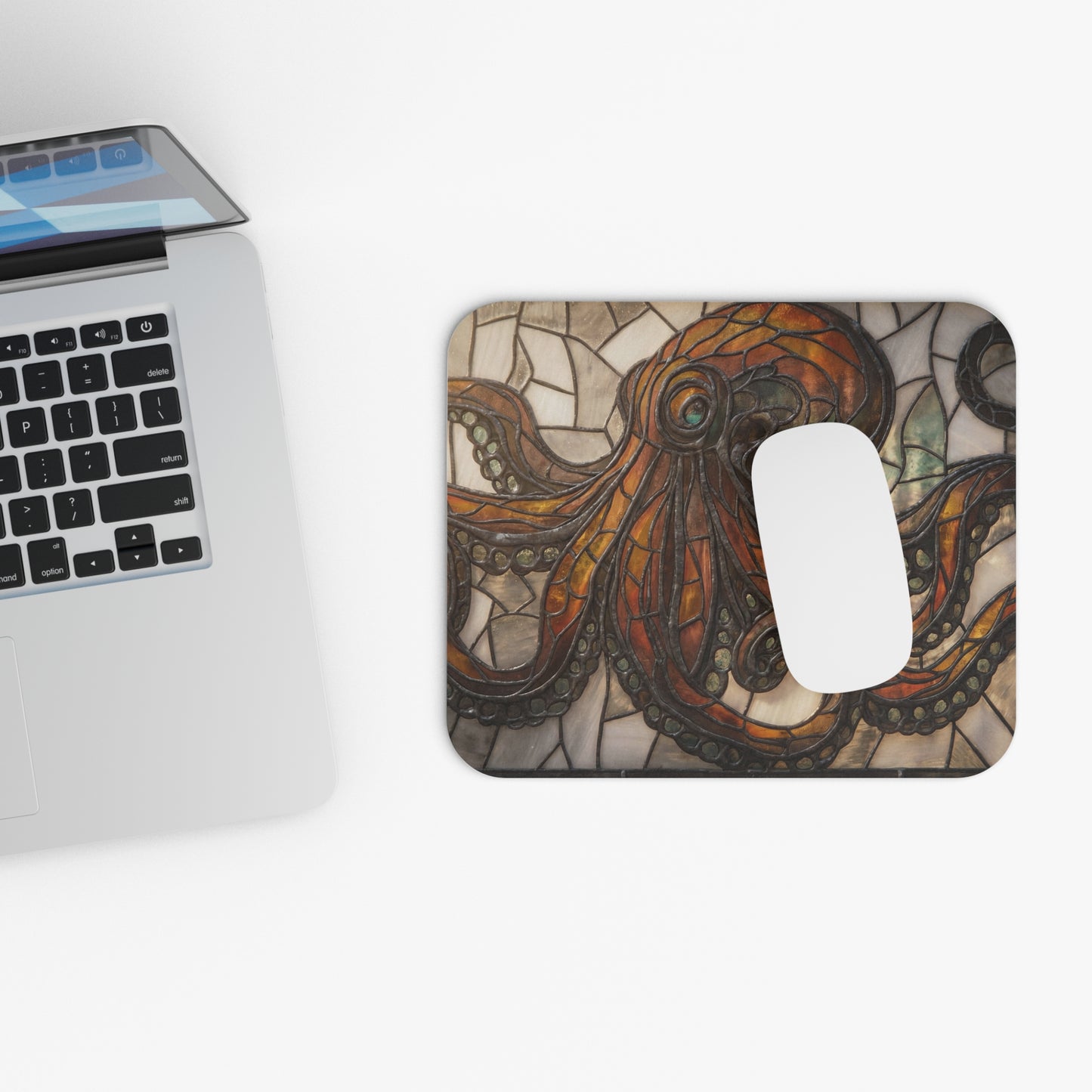 Stained Glass Octopus Mouse Pad (Rectangle) – Amber Tentacle Dreamscape
