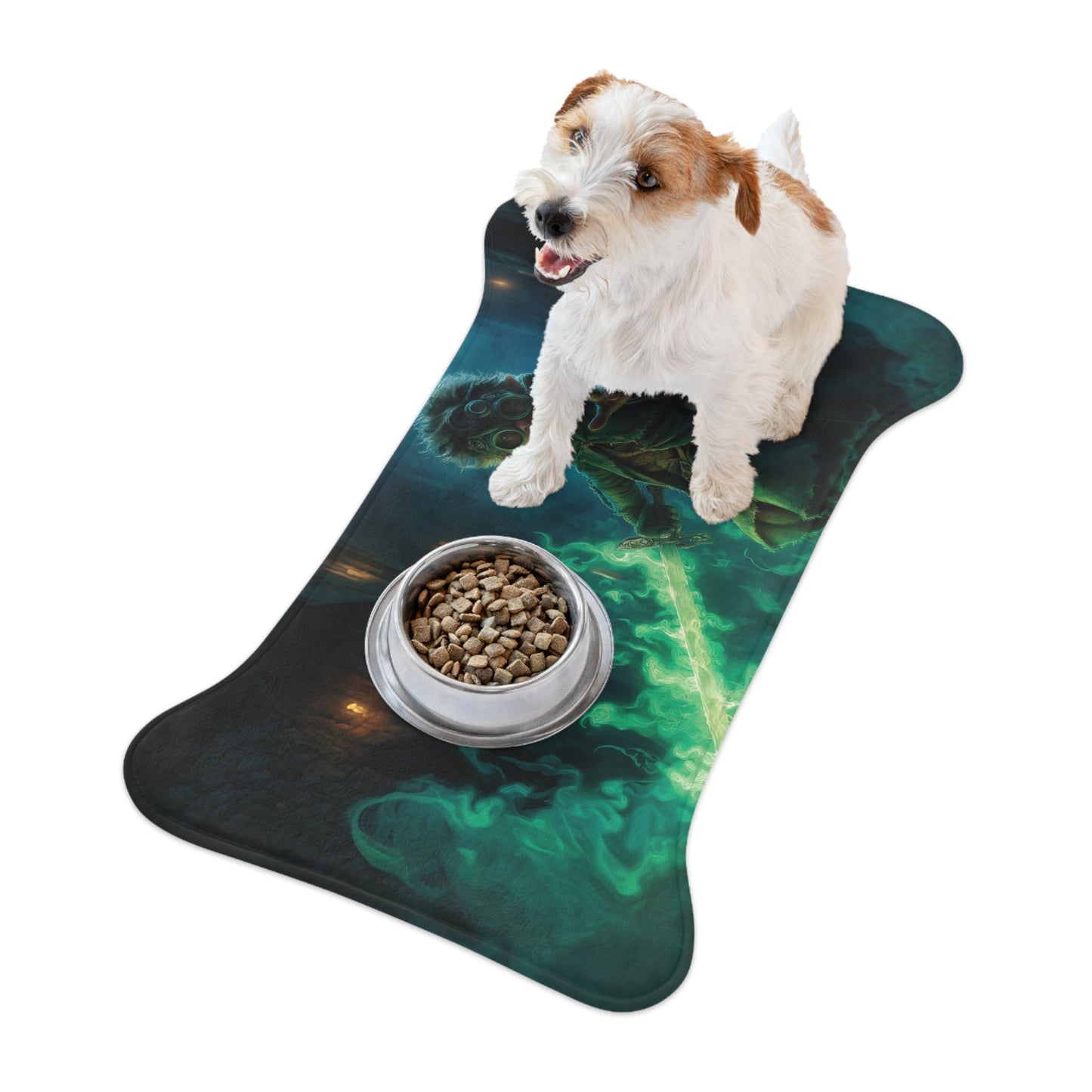 Gnome Guardian Pet Feeding Mats – Emerald Flame Sentinel