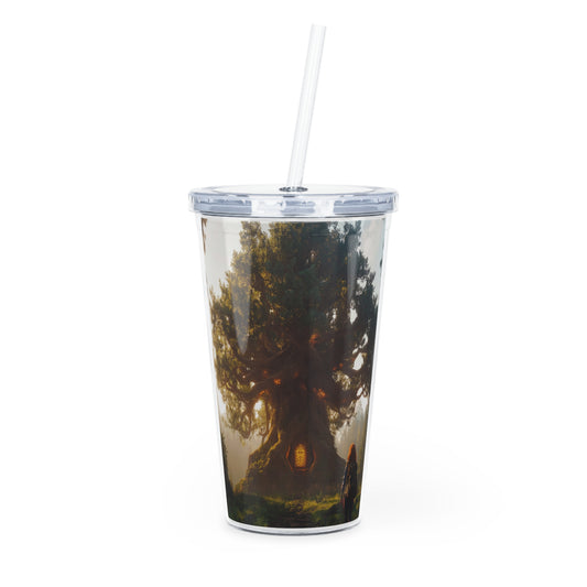 Ancient Treehouse Tumbler with Straw – Sunlit Forest Sanctuary