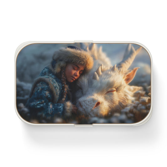 Young Guardian and White Dragon Bento Lunch Box – Snow-Capped Sentinel Resting