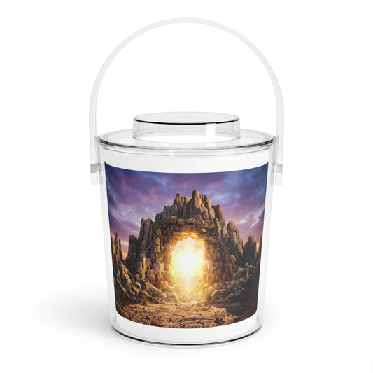 Celestial Stone Archway Ice Bucket with Tongs – Gateway to Golden Dawn