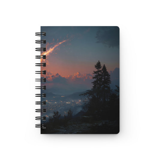 Celestial Firefall Spiral Bound Journal – Twilight Meteors Over Mountain Vale