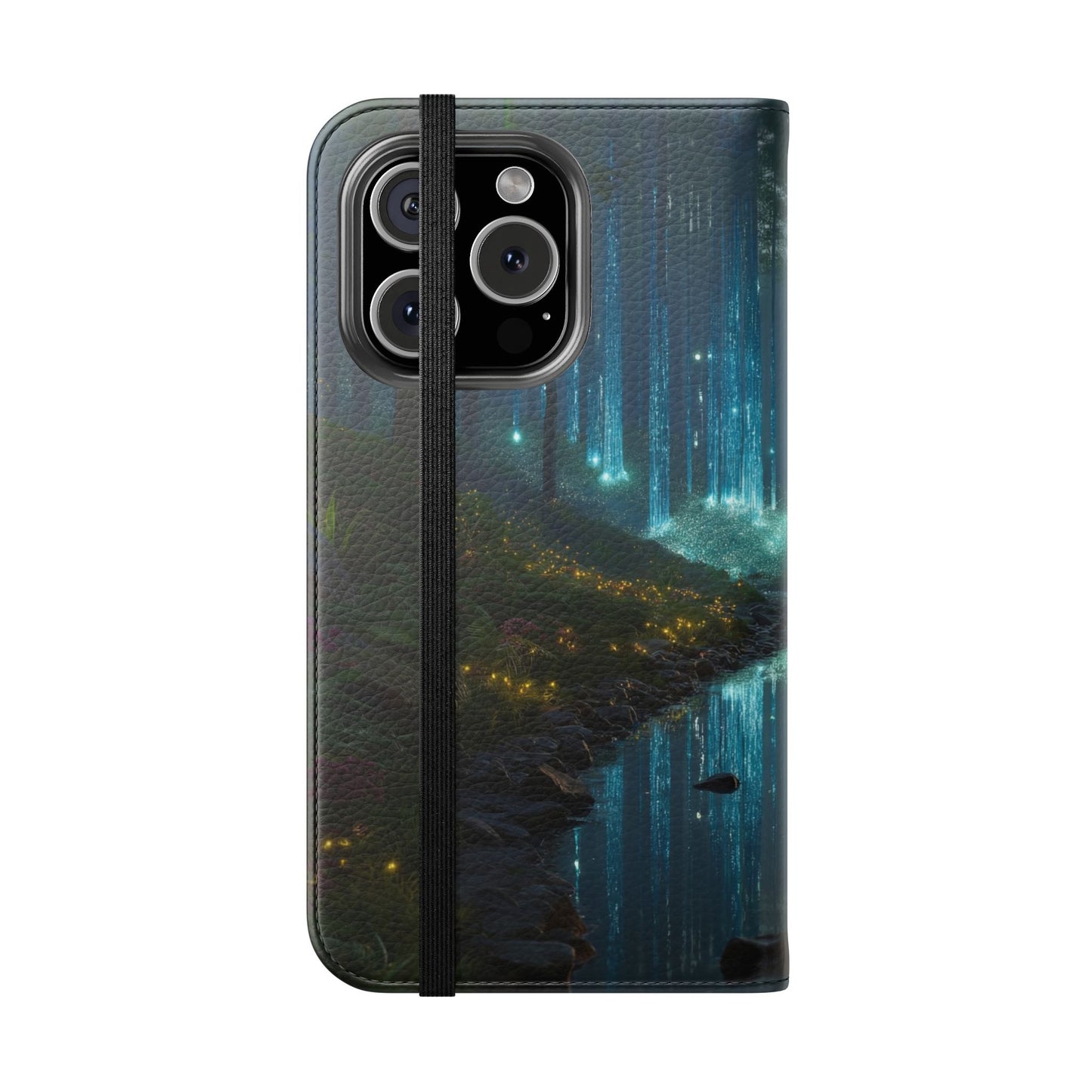 Bioluminescent Forest Flip Cases – Cyan Lightfall Stream Cover