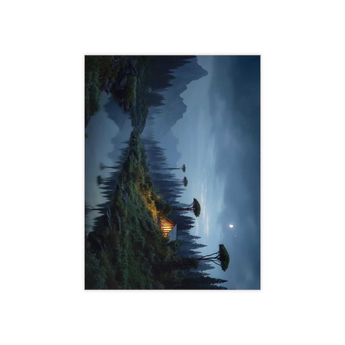 Mountain Cabin Moonlight Ceramic Photo Tile – Whispering River Sanctuary