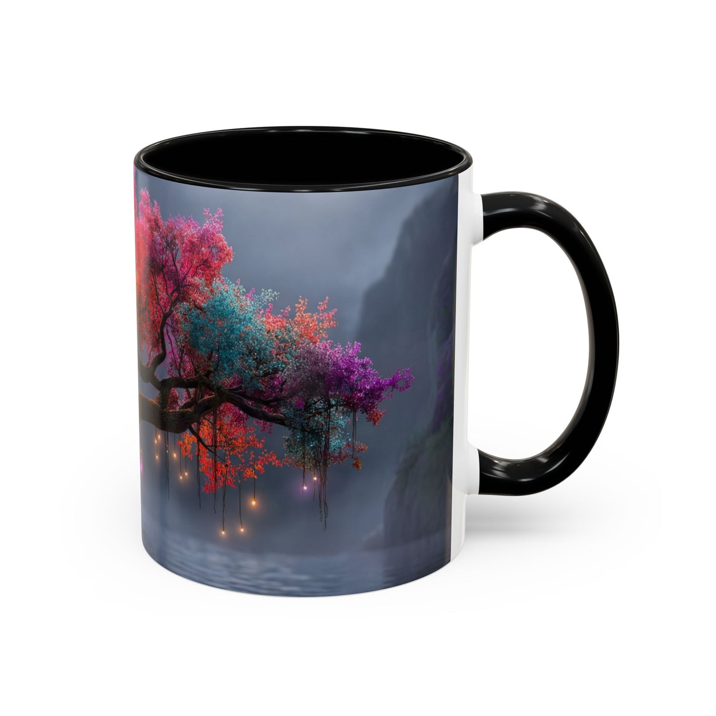 Prismatic River Tree Accent Coffee Mug (11, 15oz) – Neon Canopy Moonlight Reflections