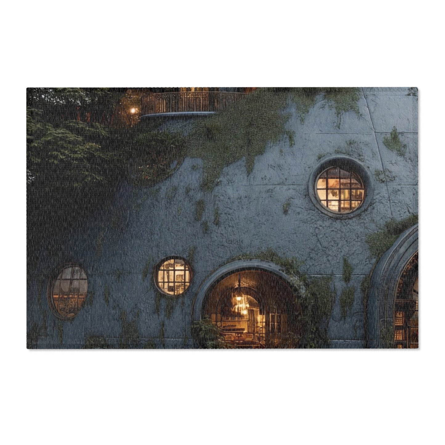 Sky-Rooted Dwelling Area Rug – Moss-Covered Dome House Dreamscape