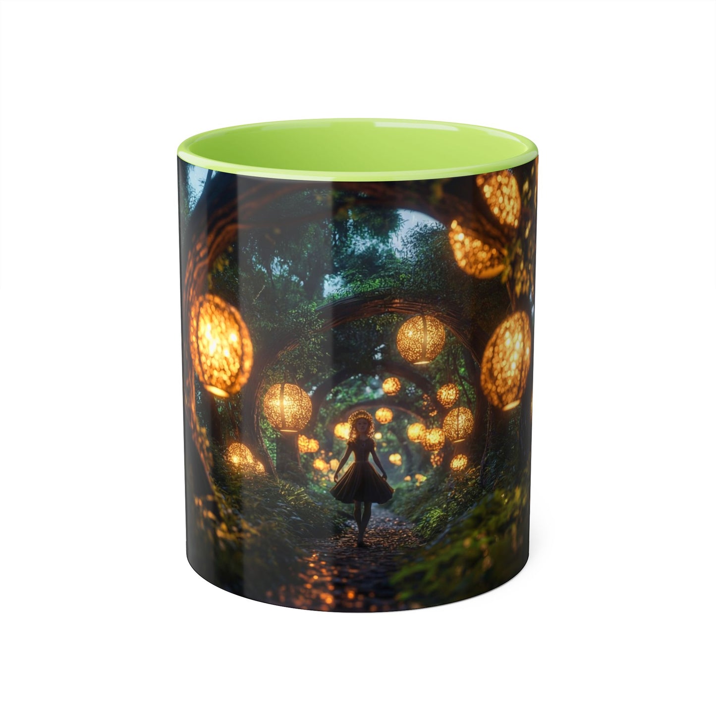 Lantern Grove Accent Mugs, 11oz – Girl Walking Through Bioluminescent Tunnel