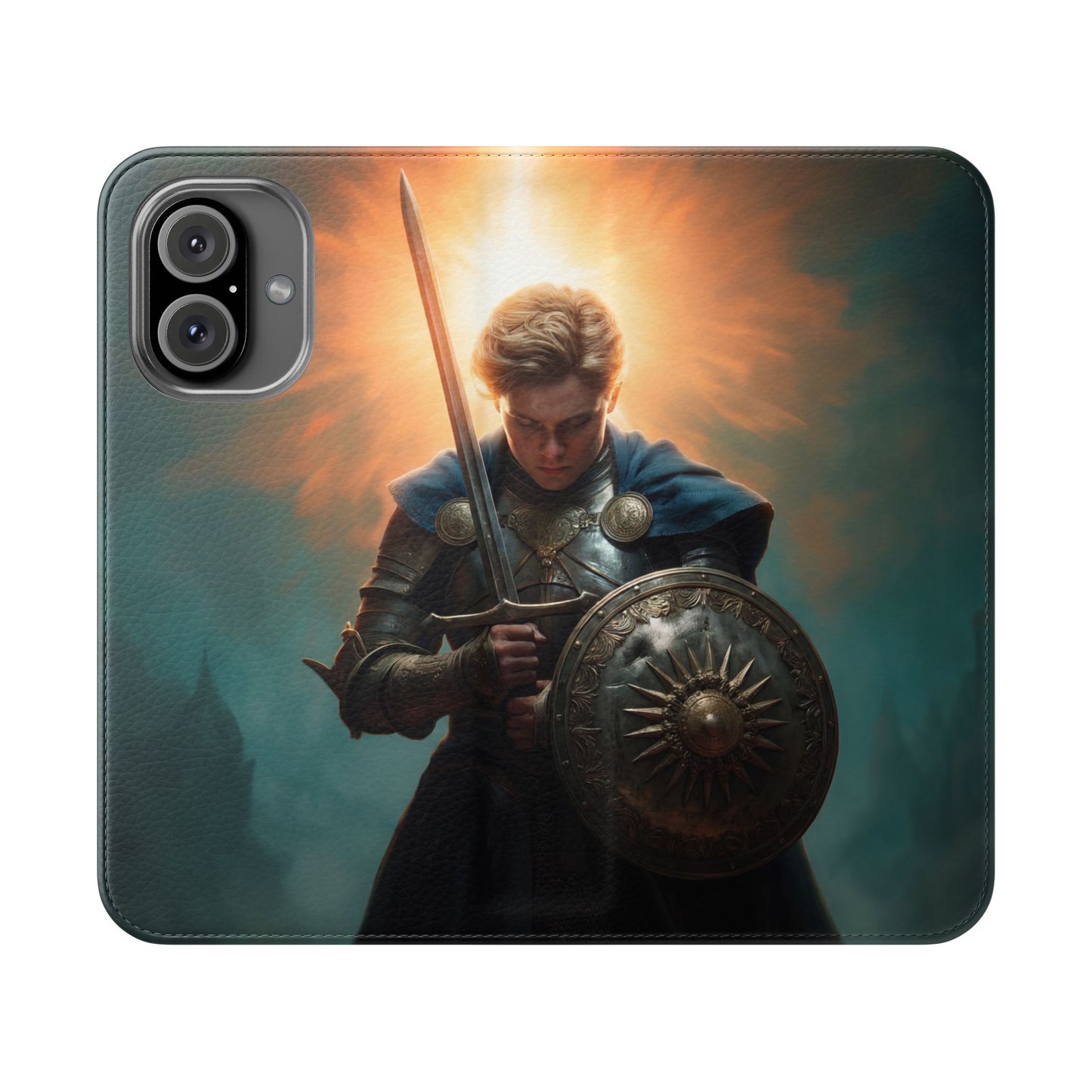 Dawn-Forged Knight Flip Cases – Radiant Armor Against Misty Skies