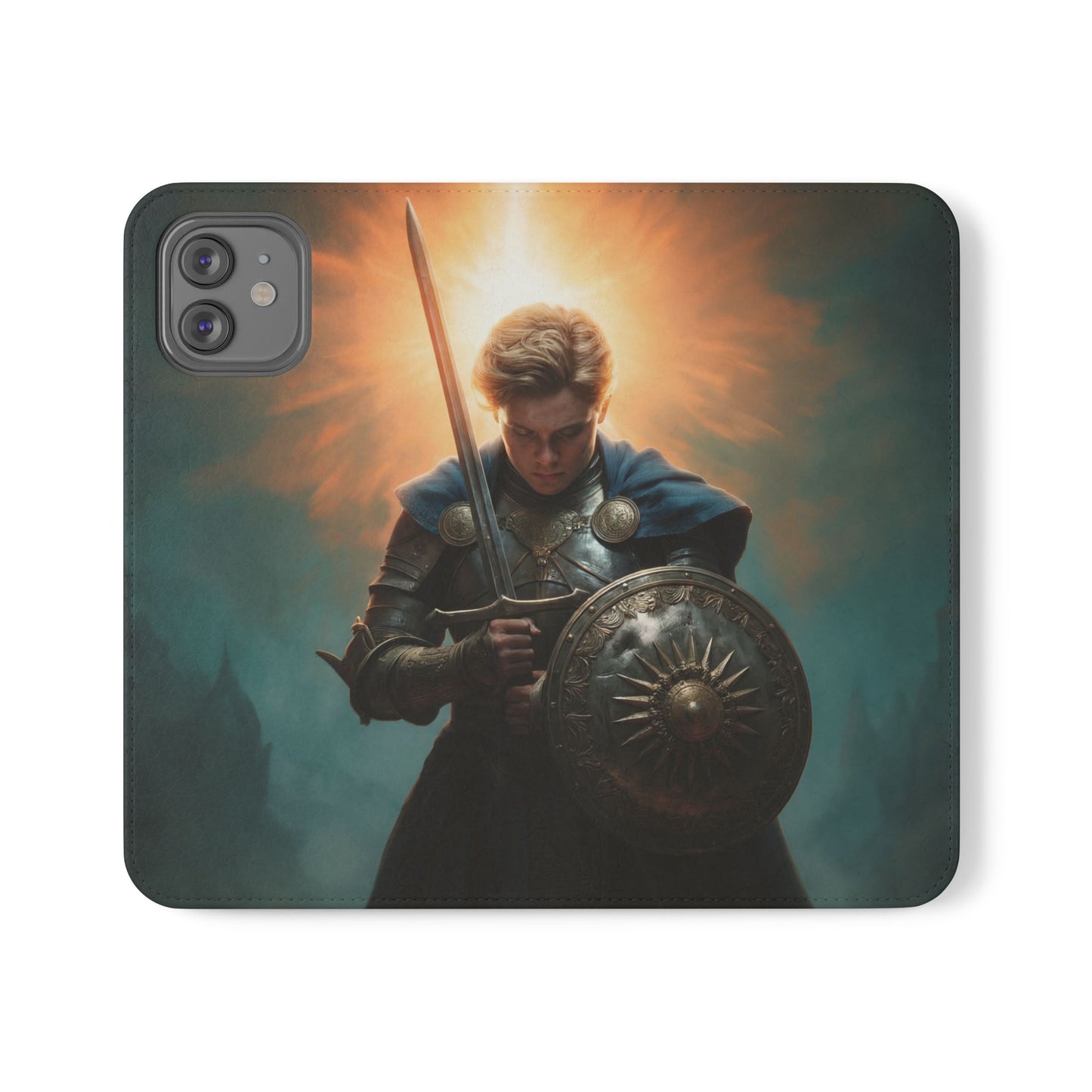 Dawn-Forged Knight Flip Cases – Radiant Armor Against Misty Skies