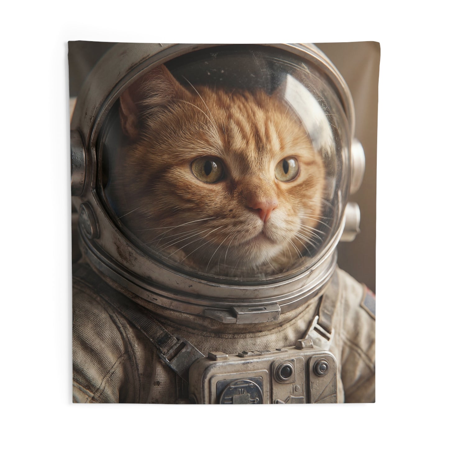 Feline Astronaut Indoor Wall Tapestries – Warm-Glow Mission Control