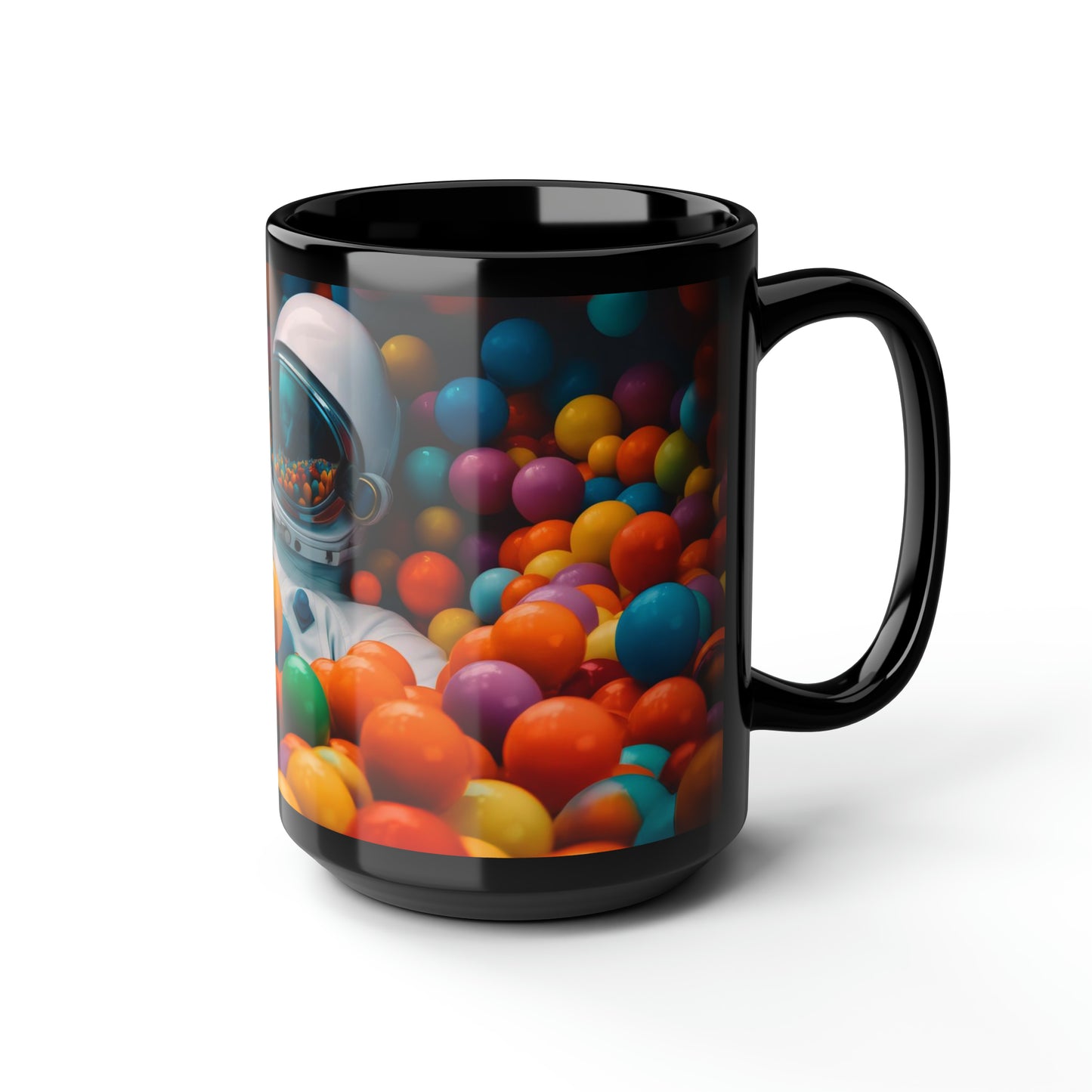 a realistic of photography astronaut lying in colourful balls pool - Mug, Black