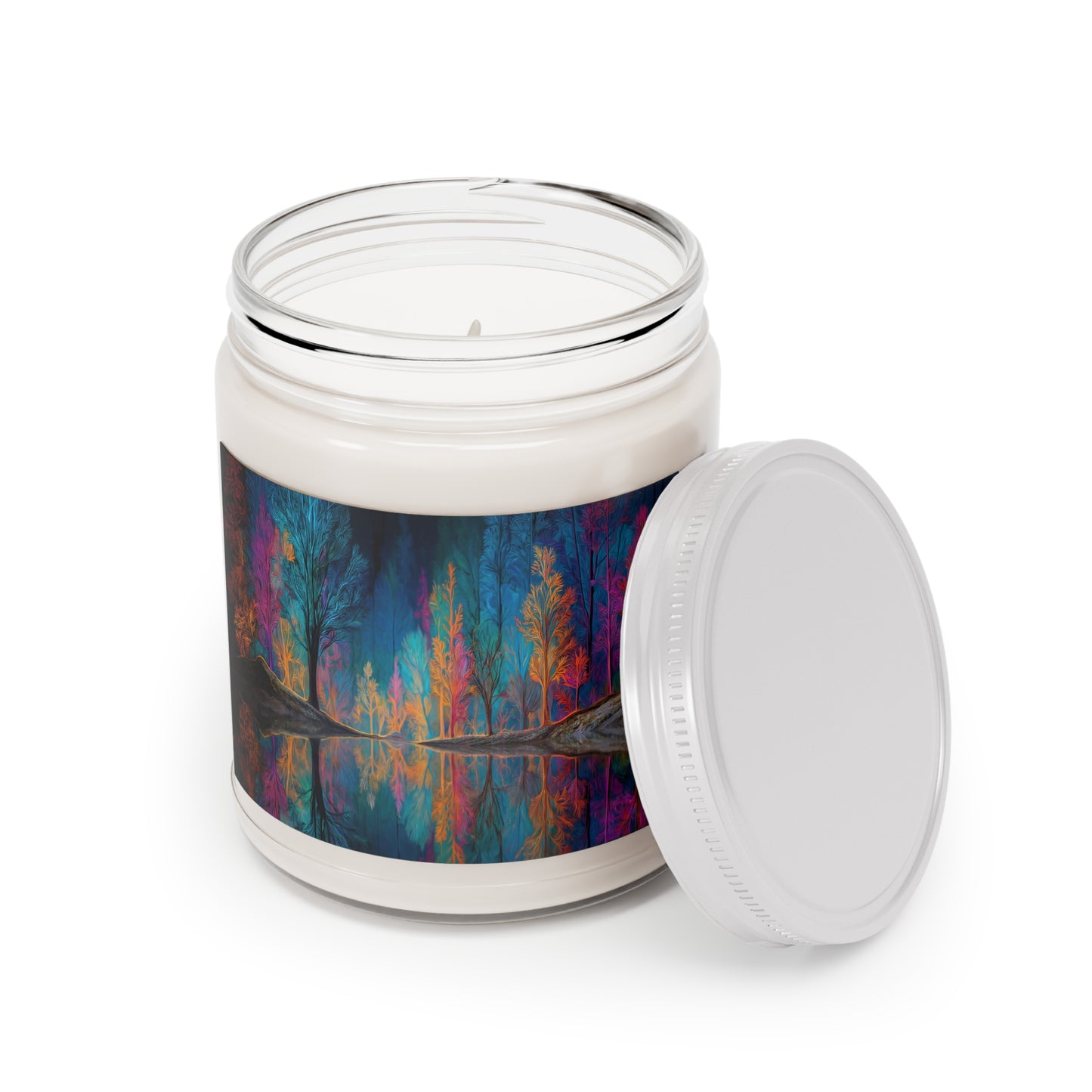 Chromatic Forest Reflection Scented Soy Candles with White Lid, 9oz – Liquid Night Rainbow