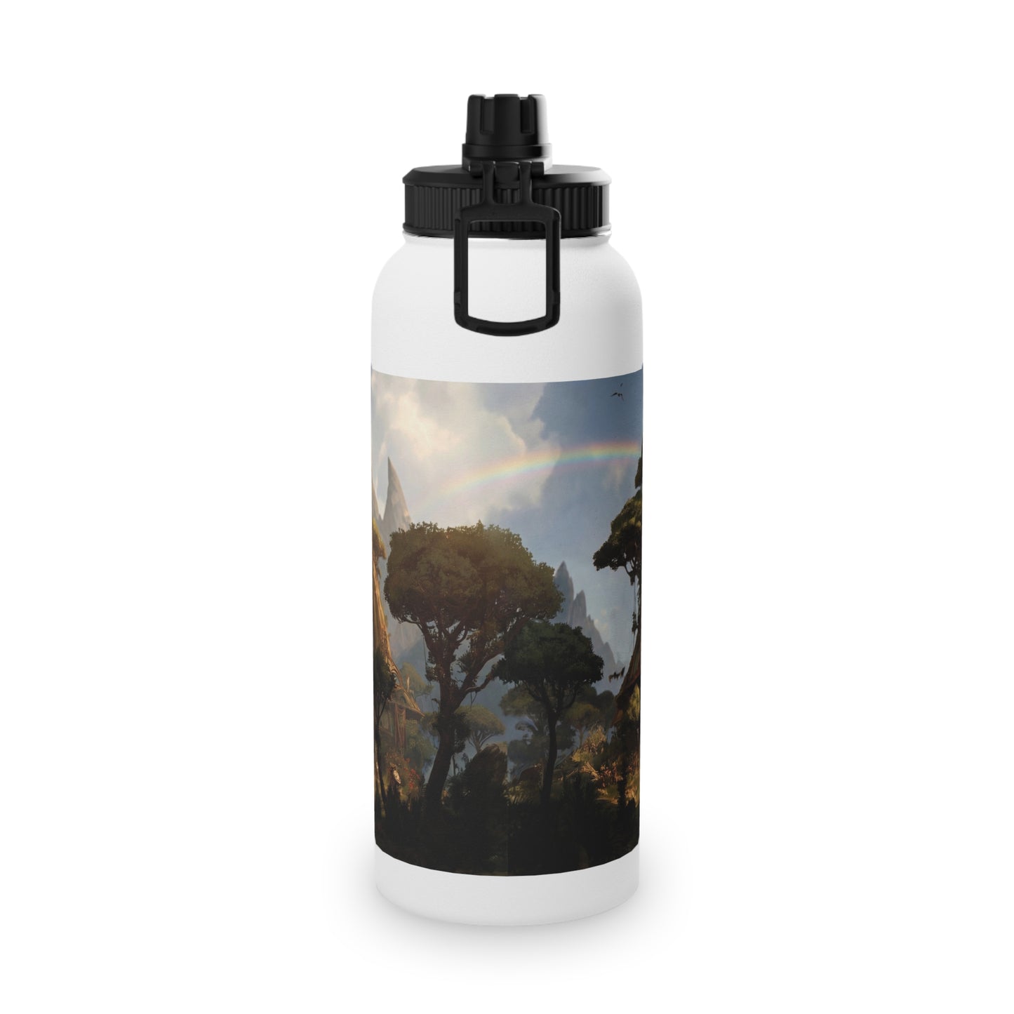 Tree Bridge Sanctuary Stainless Steel Water Bottle, Sports Lid – Where Two Rainbows Meet