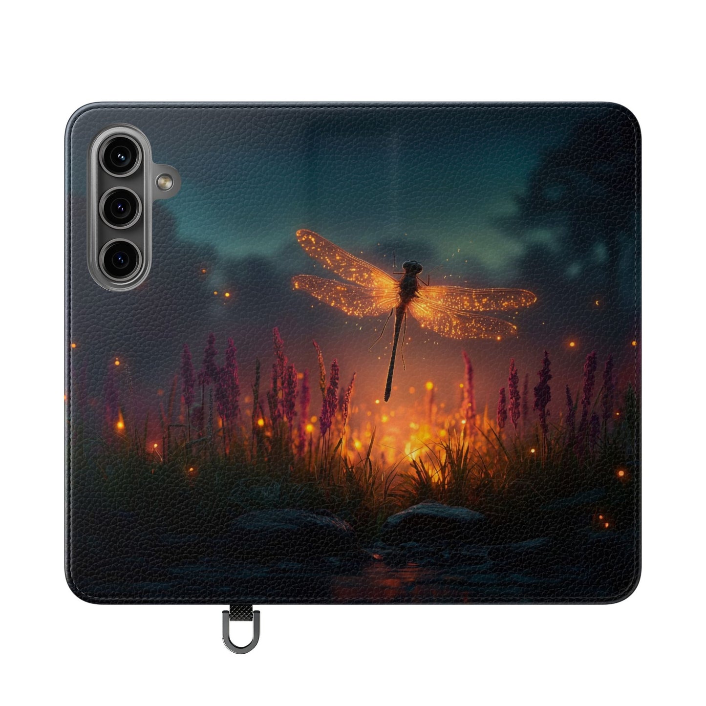 Bioluminescent Dragonfly Flip Cases – Glowing Amber Wings Over Twilight Marsh