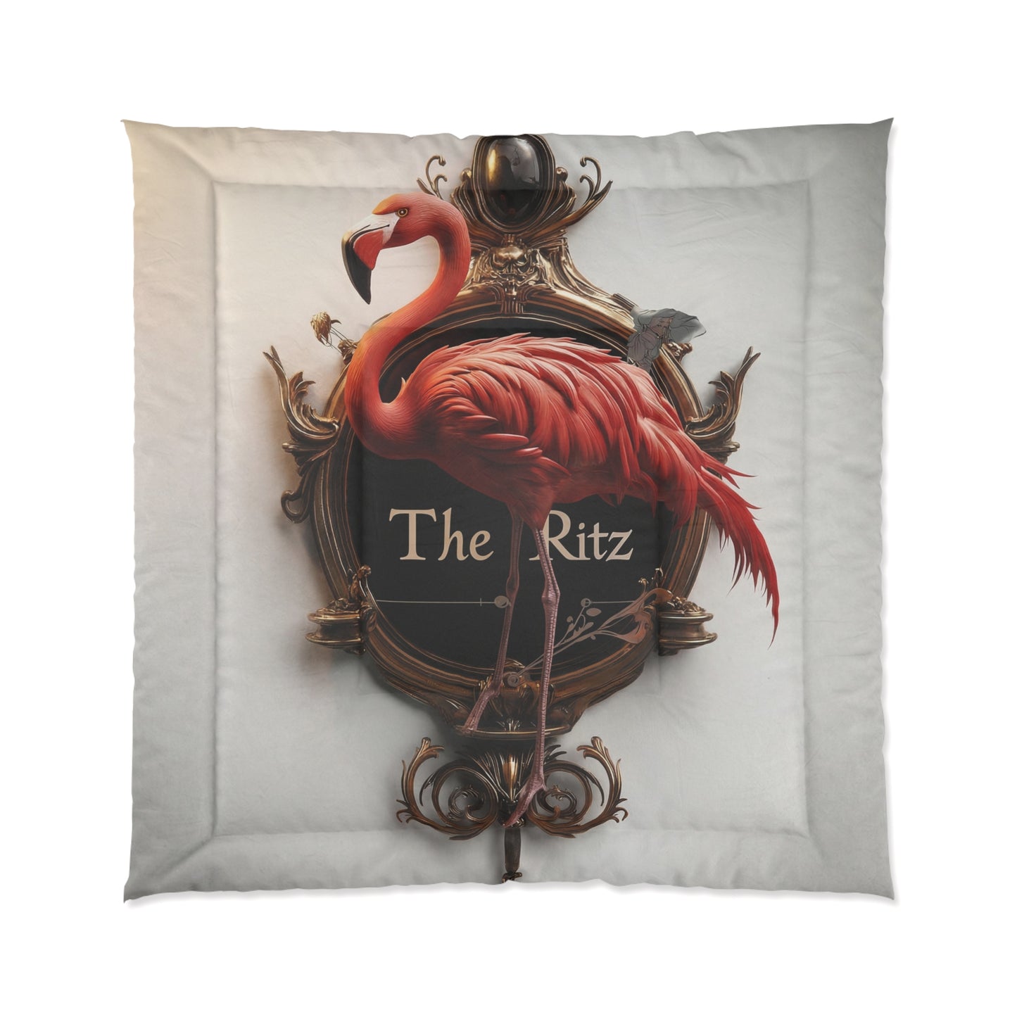 Regal Flamingo Clock Comforter – Opulent Gilded Hourglass