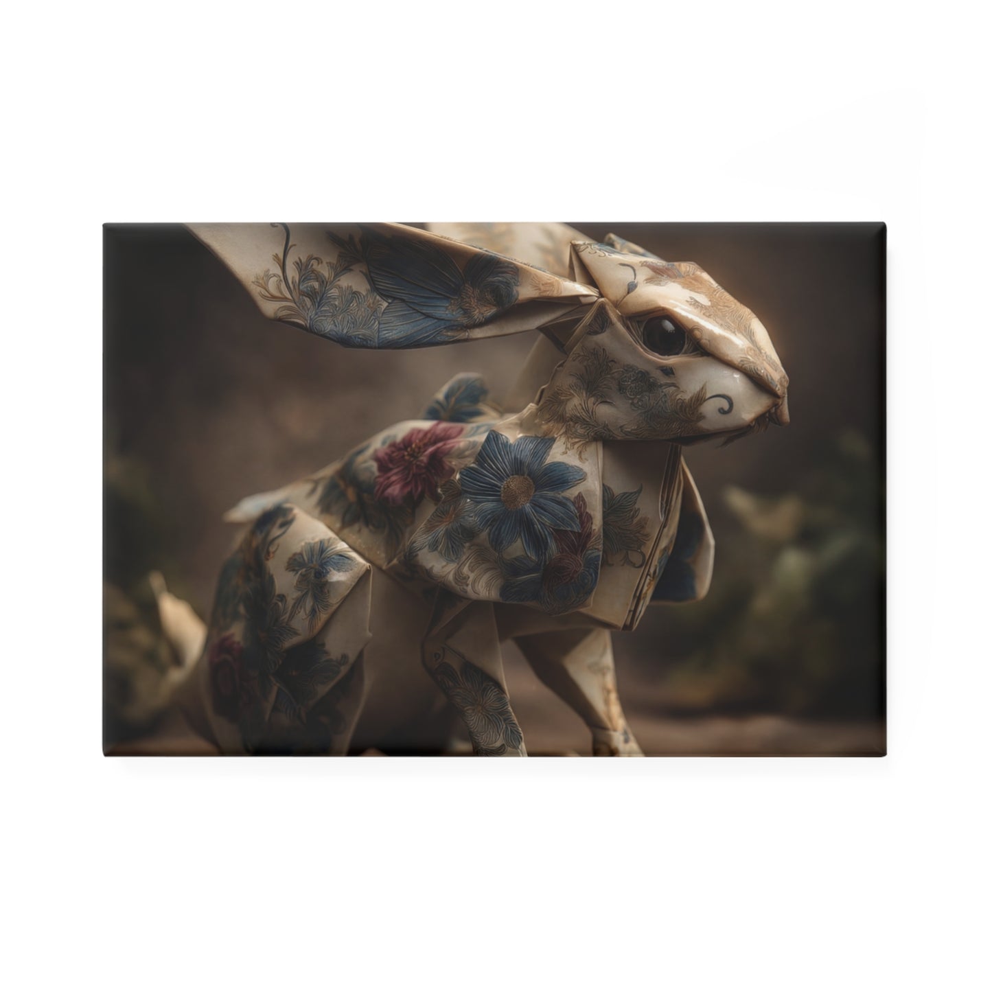 Origami Rabbit with Floral Pattern Button Magnet, Rectangle (1 & 10 pcs) – Paper Grace in Stillness