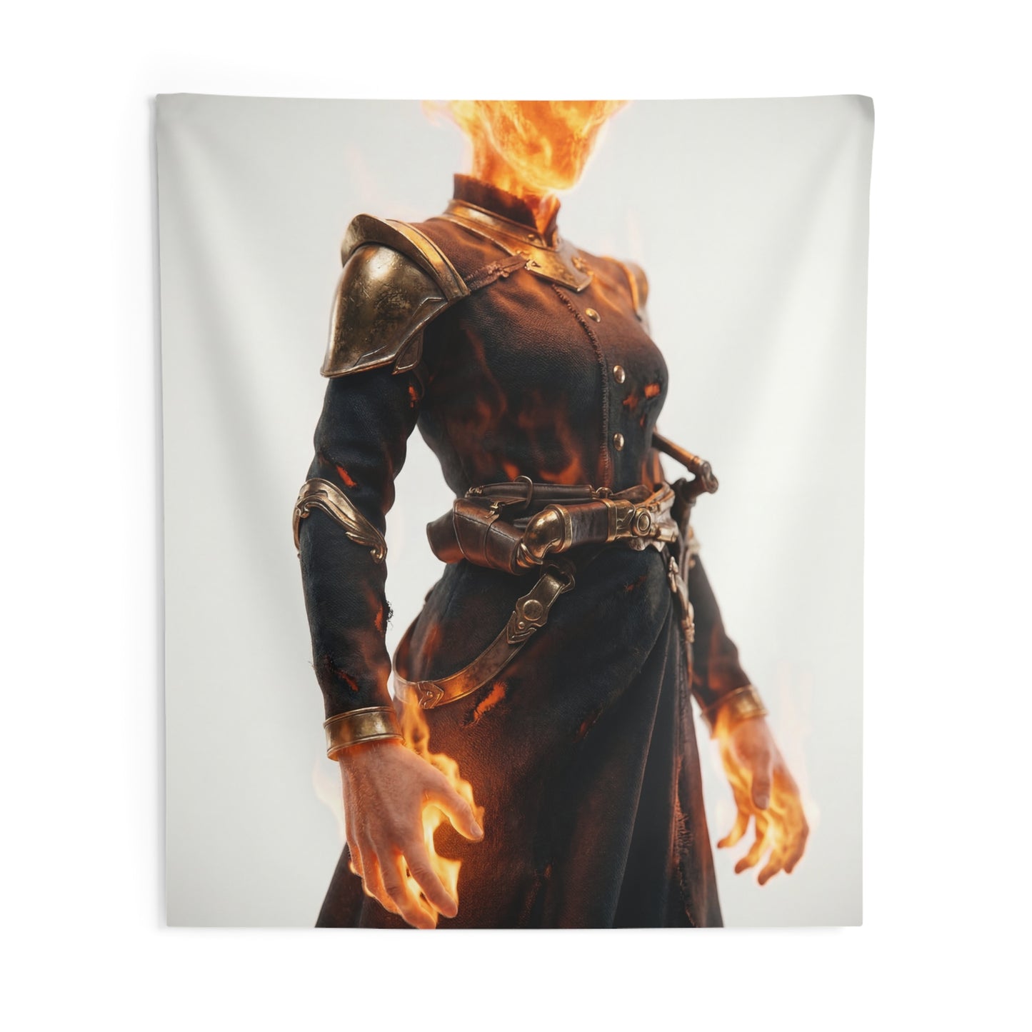 Flame-Wreathed Sentinel Indoor Wall Tapestries – Ash-Scarred Armor and Ember-Handed Grace
