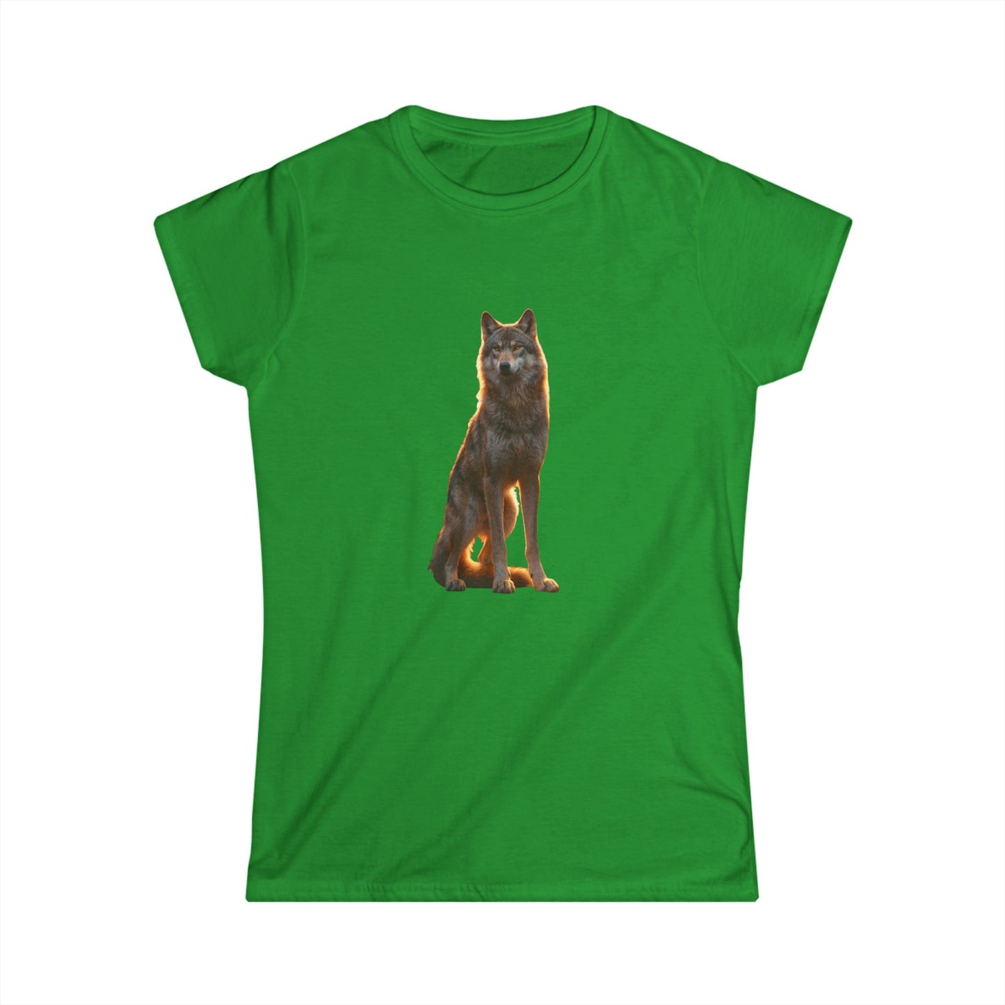 Golden Hour Wolf Women's Softstyle Tee – Amber Sentinel Silhouette
